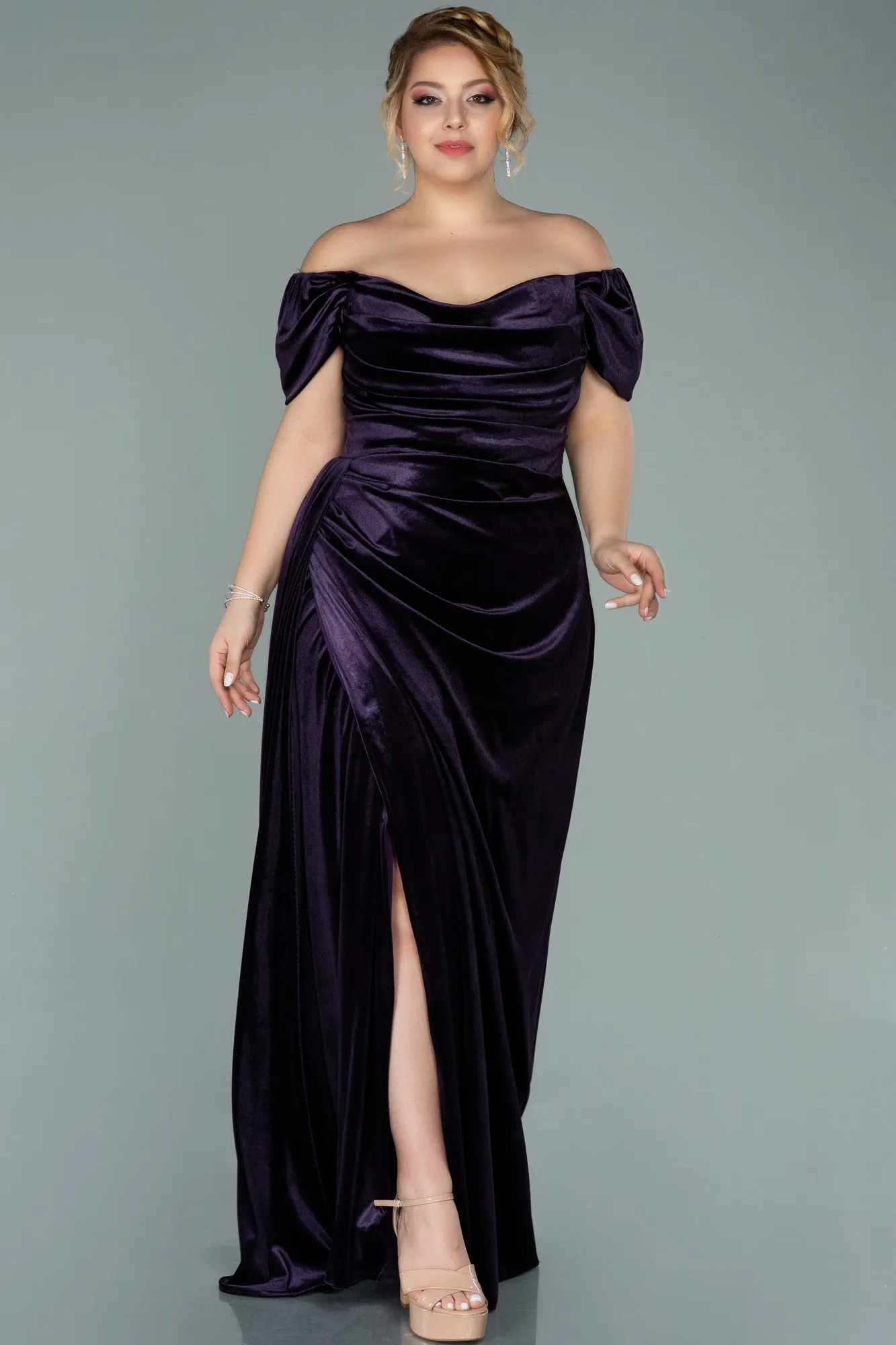 Purple-Long Velvet Oversized Evening Dress ABU1991