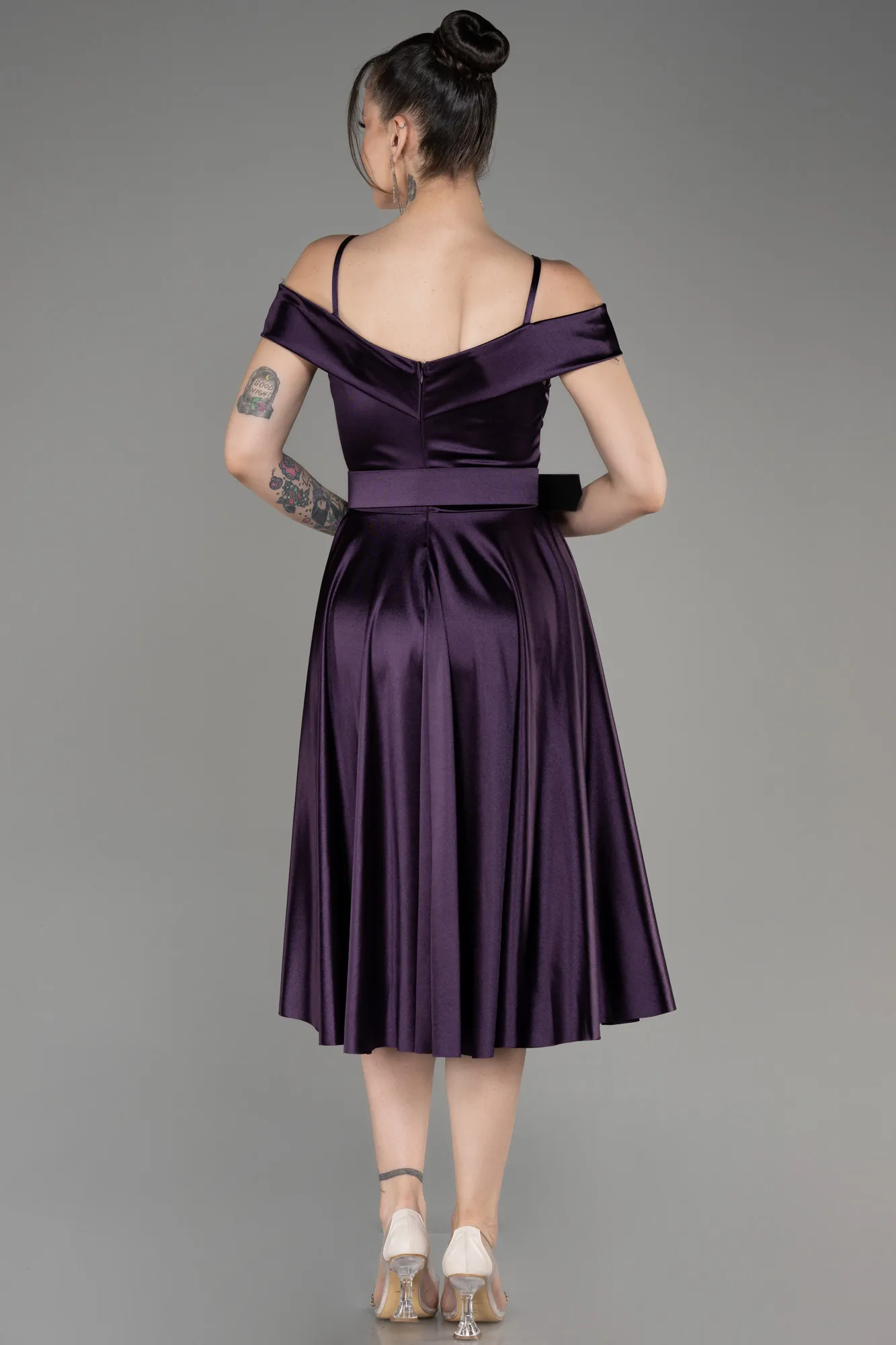 Purple-Midi Cocktail Satin Dress ABK2080