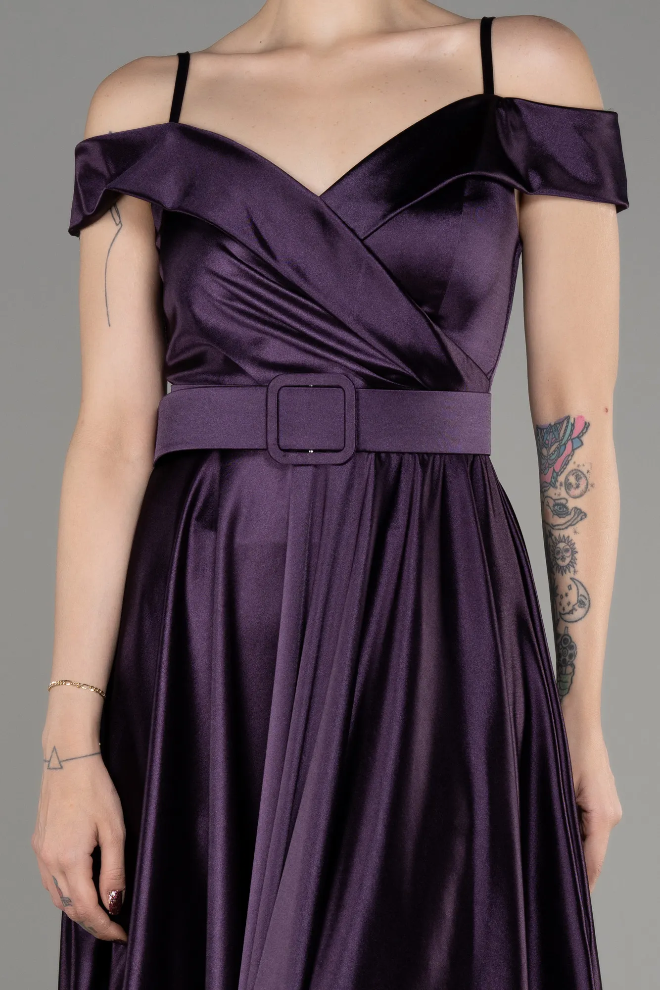 Purple-Midi Cocktail Satin Dress ABK2080