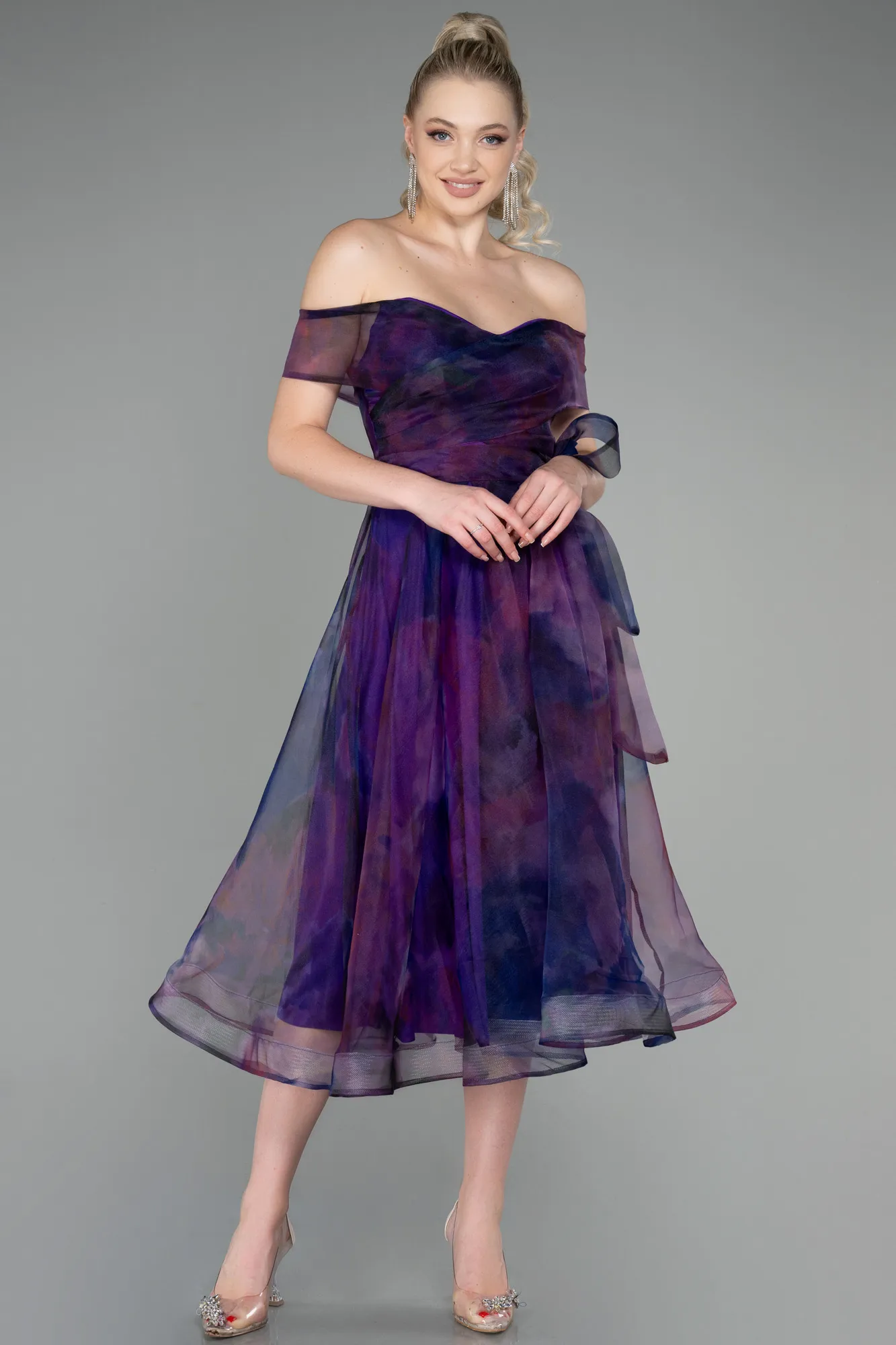 Purple-Midi Invitation Dress ABK1820