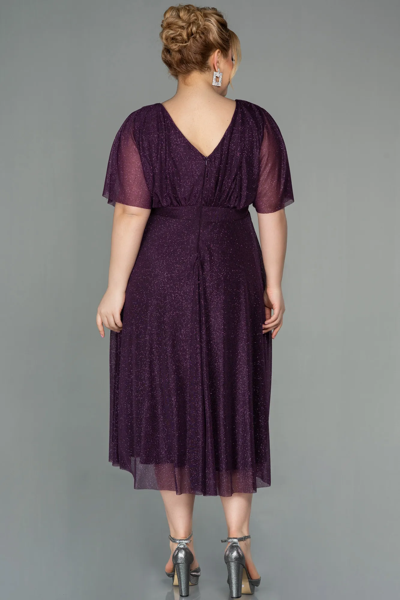 Purple-Midi Plus Size Evening Dress ABK1253