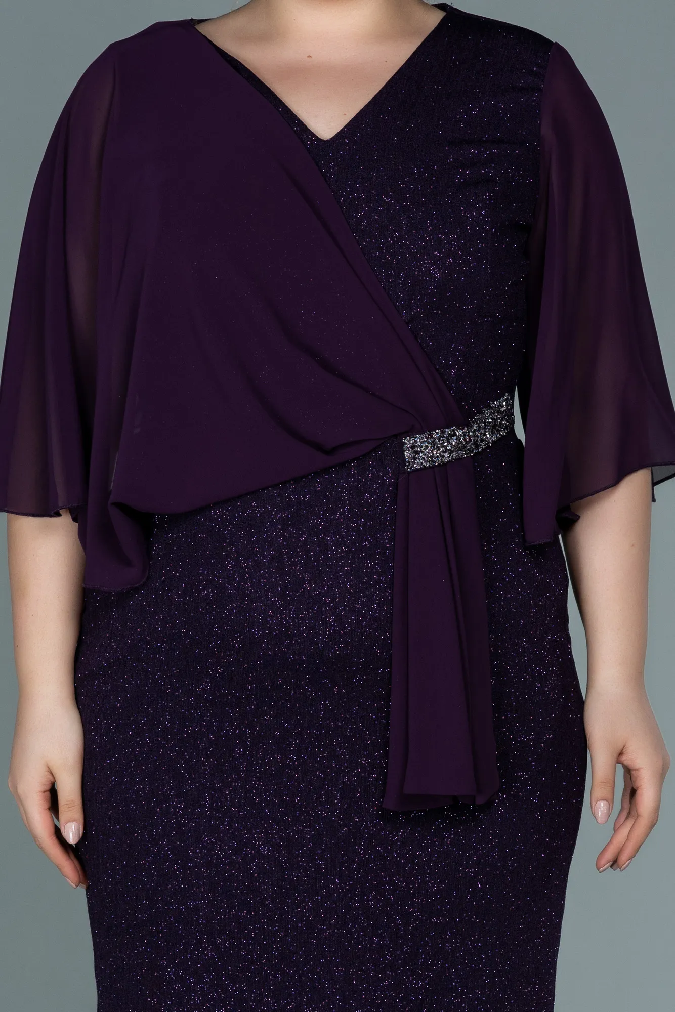Purple-Midi Plus Size Evening Dress ABK1567