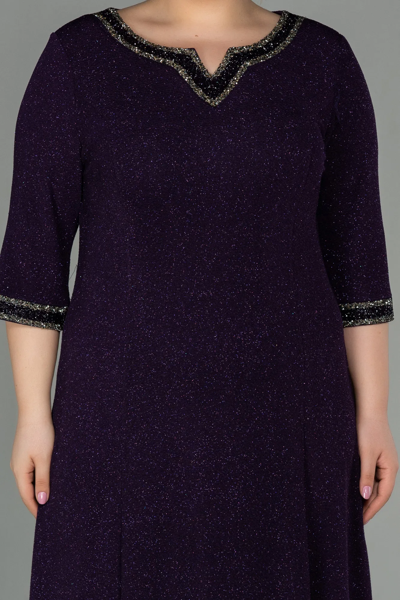 Purple-Midi Plus Size Evening Dress ABK1595