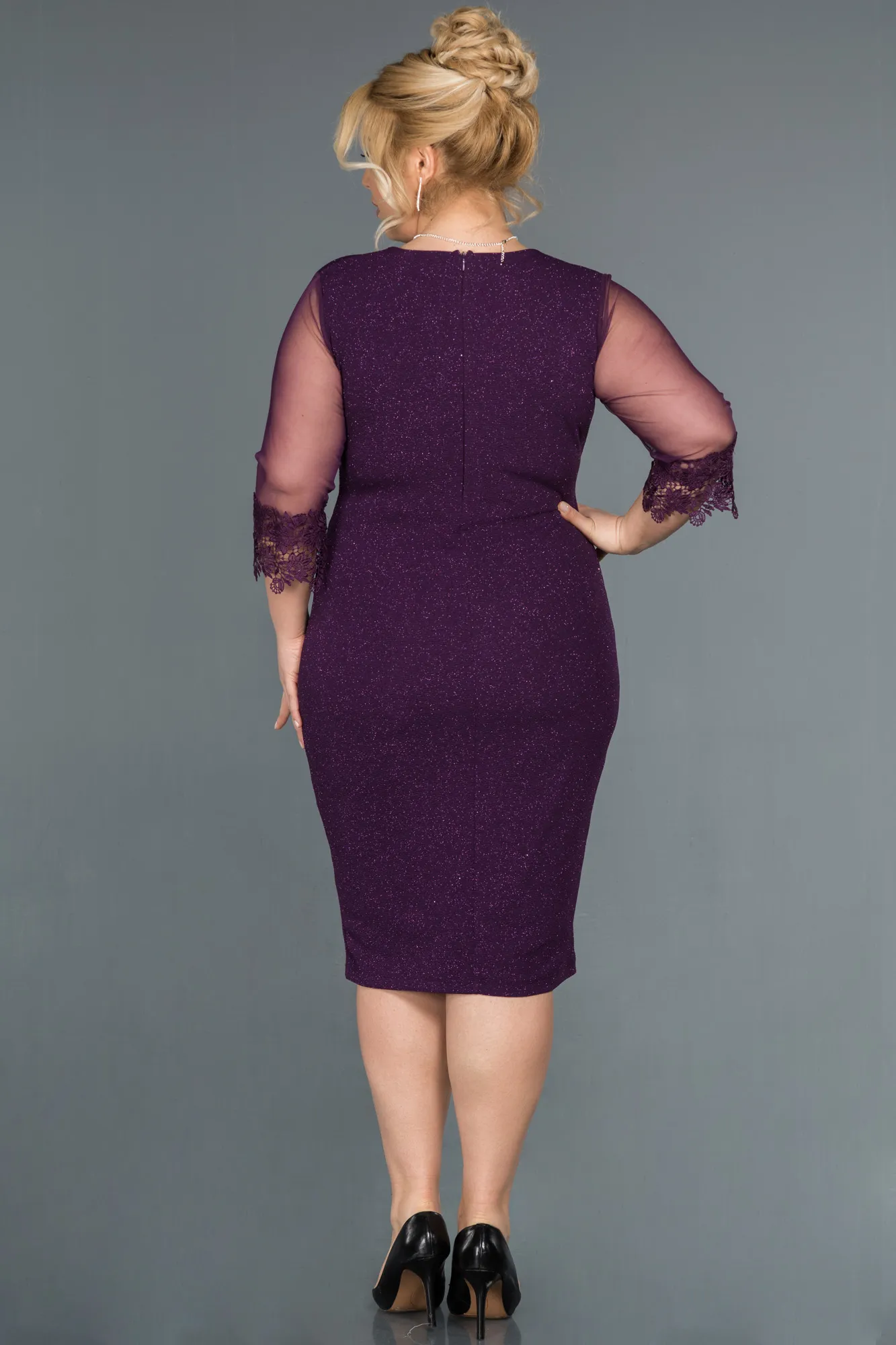 Purple-Midi Plus Size Evening Dress ABK1653