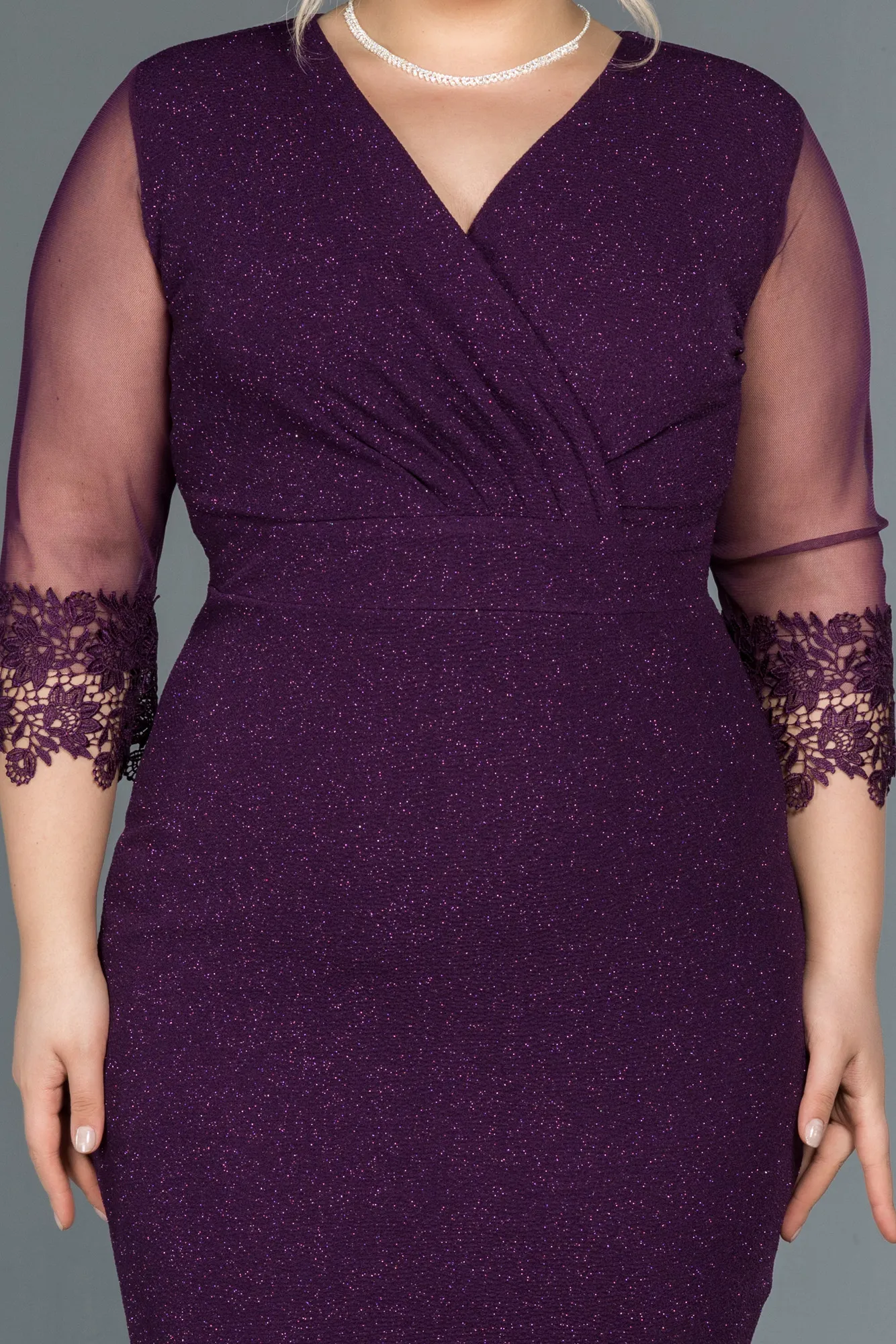 Purple-Midi Plus Size Evening Dress ABK1653