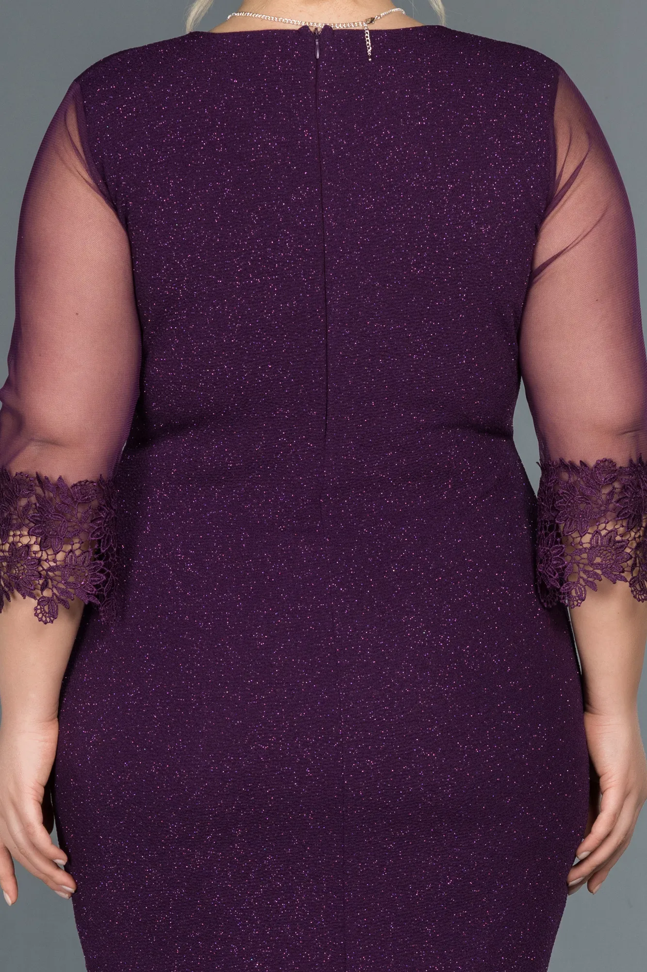 Purple-Midi Plus Size Evening Dress ABK1653