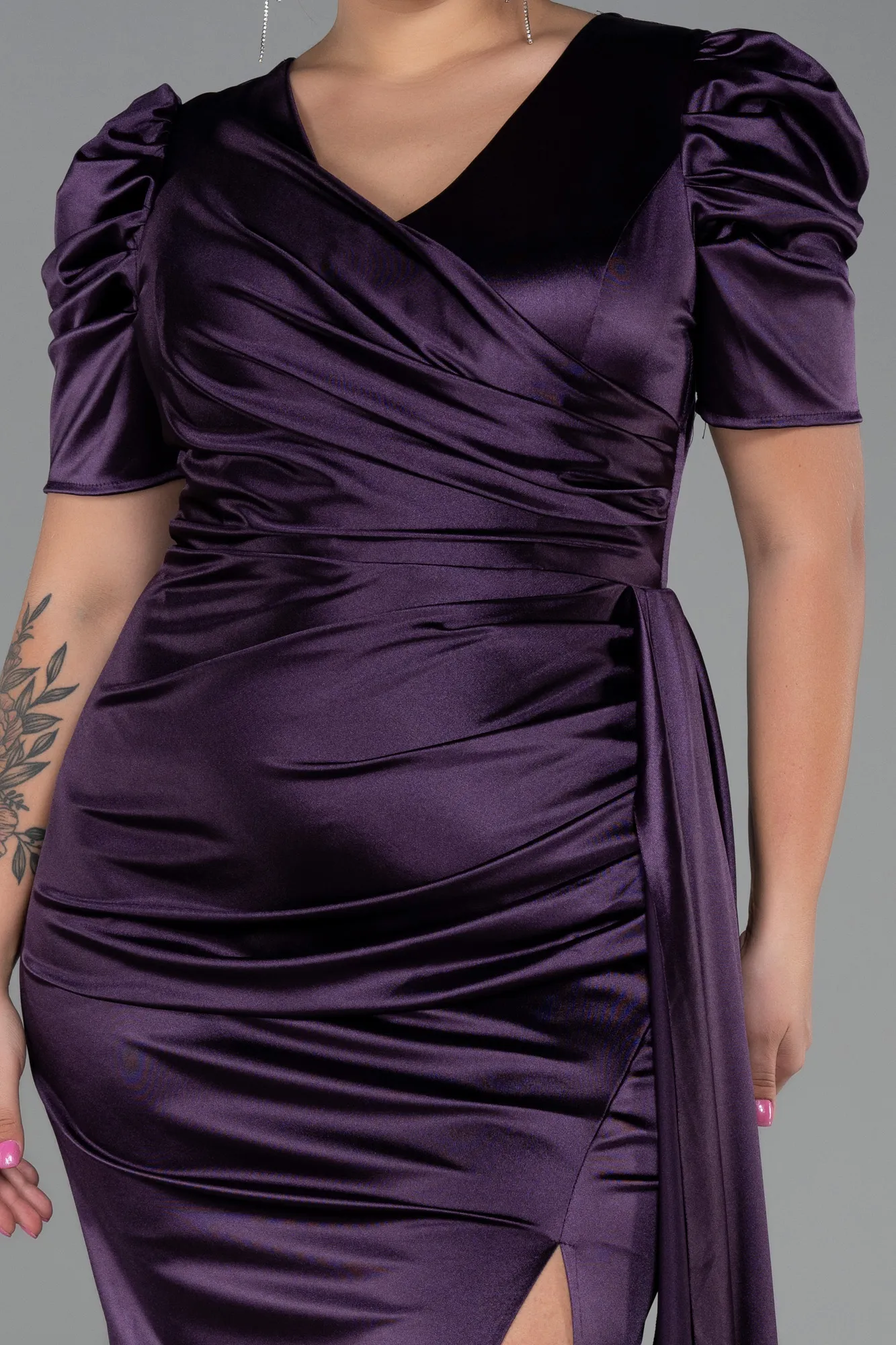 Purple-Midi Plus Size Evening Dress ABK1812