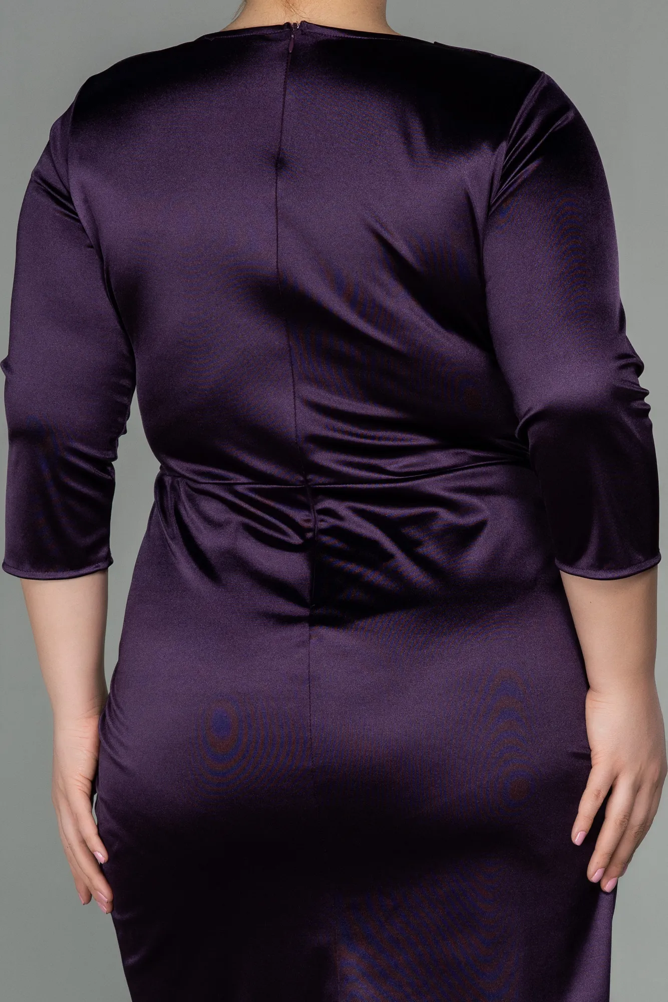 Purple-Midi Satin Evening Dress ABK1592