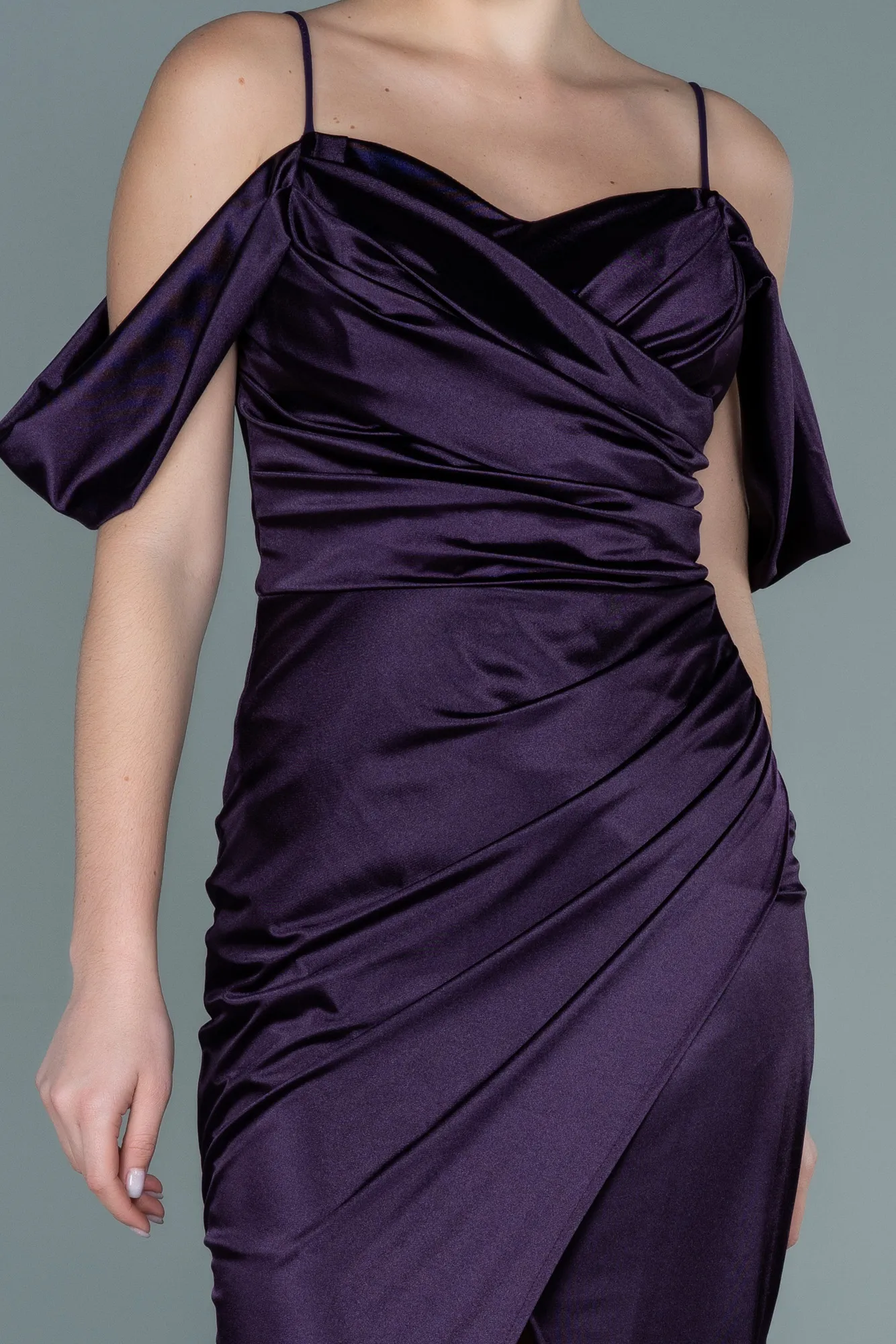 Purple-Midi Satin Invitation Dress ABK1534