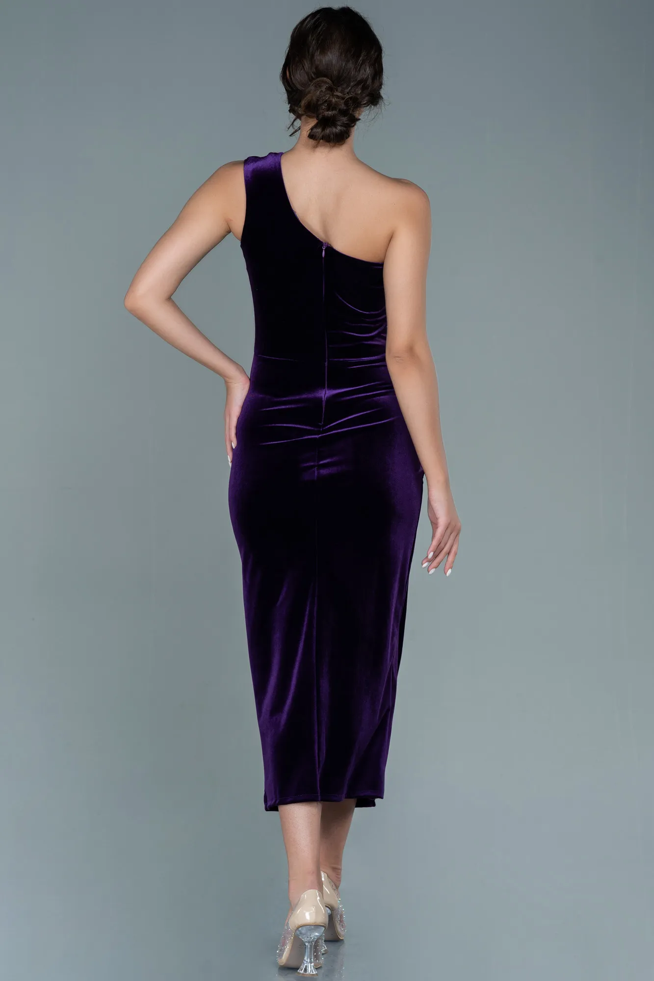 Purple-Midi Velvet Invitation Dress ABK1501
