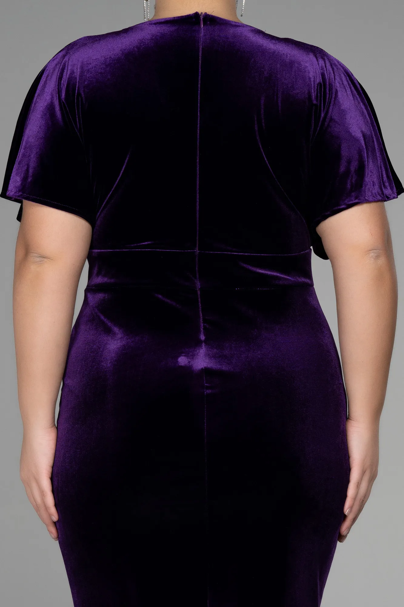 Purple-Midi Velvet Velvet Oversized Evening Dress ABK1876