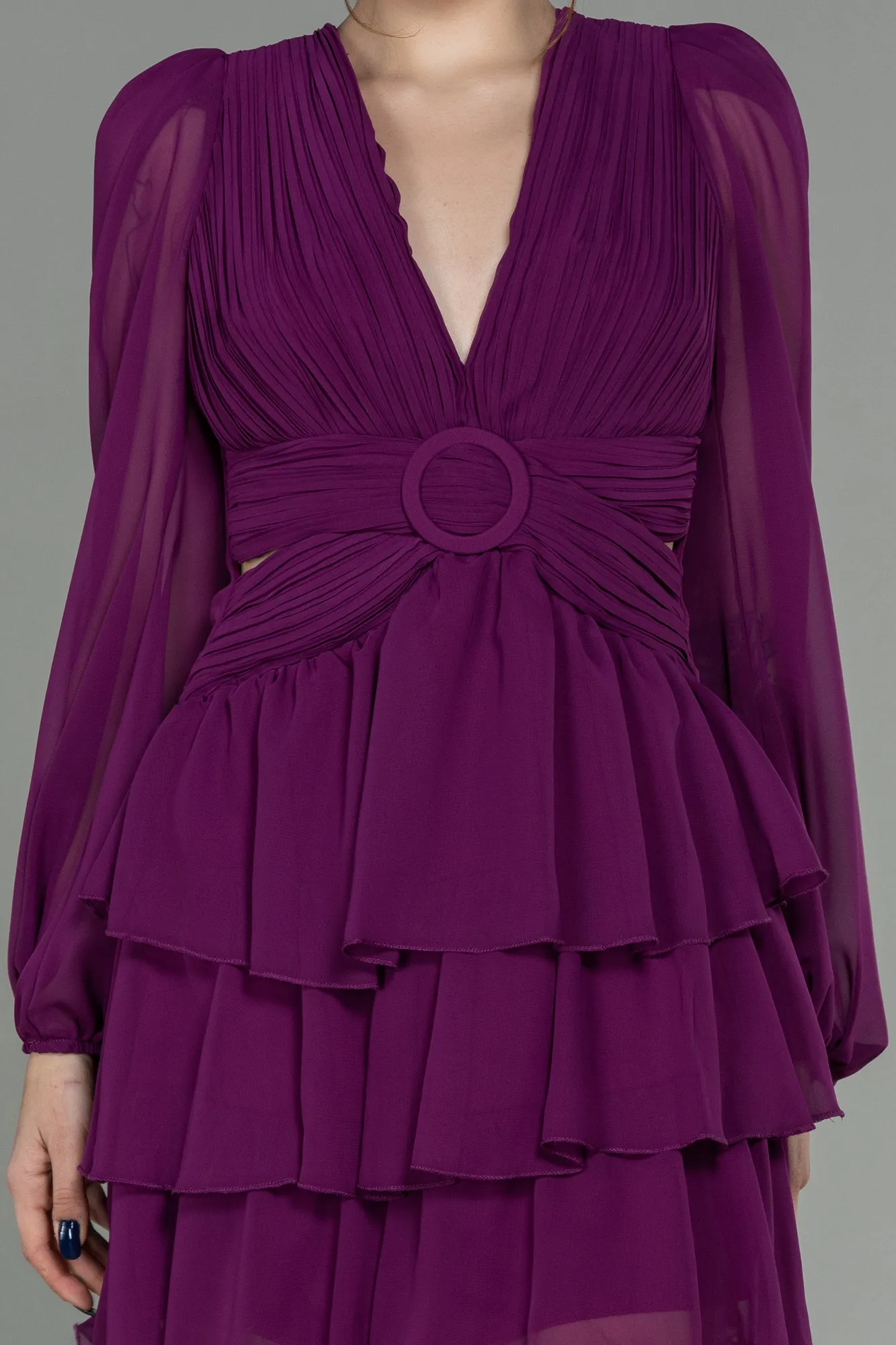 Purple-Mini Chiffon Invitation Dress ABK1899