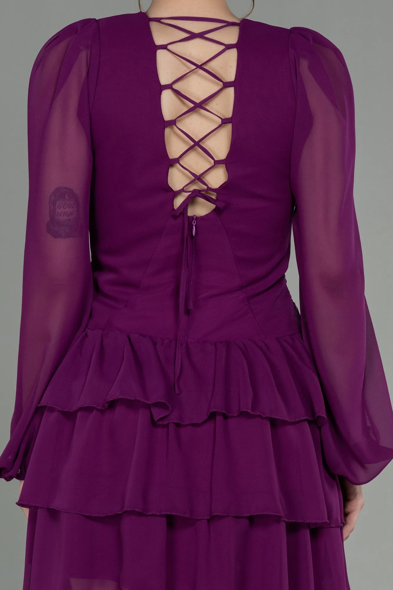 Purple-Mini Chiffon Invitation Dress ABK1899
