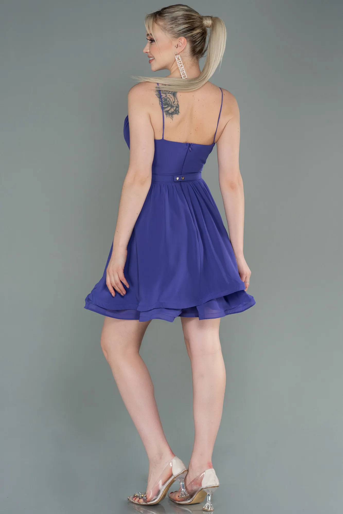 Purple-Short Chiffon Evening Dress ABK1787