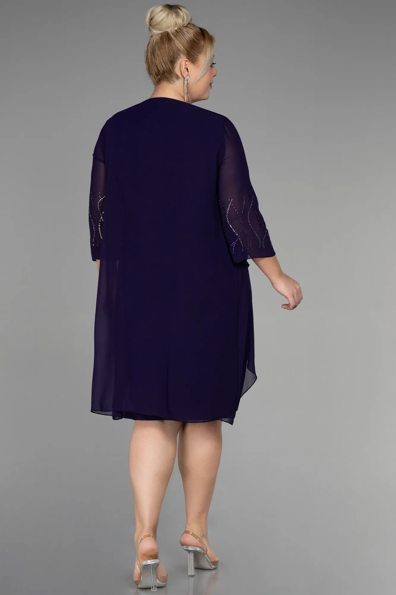 Purple-Short Chiffon Plus Size Evening Dress ABK1290