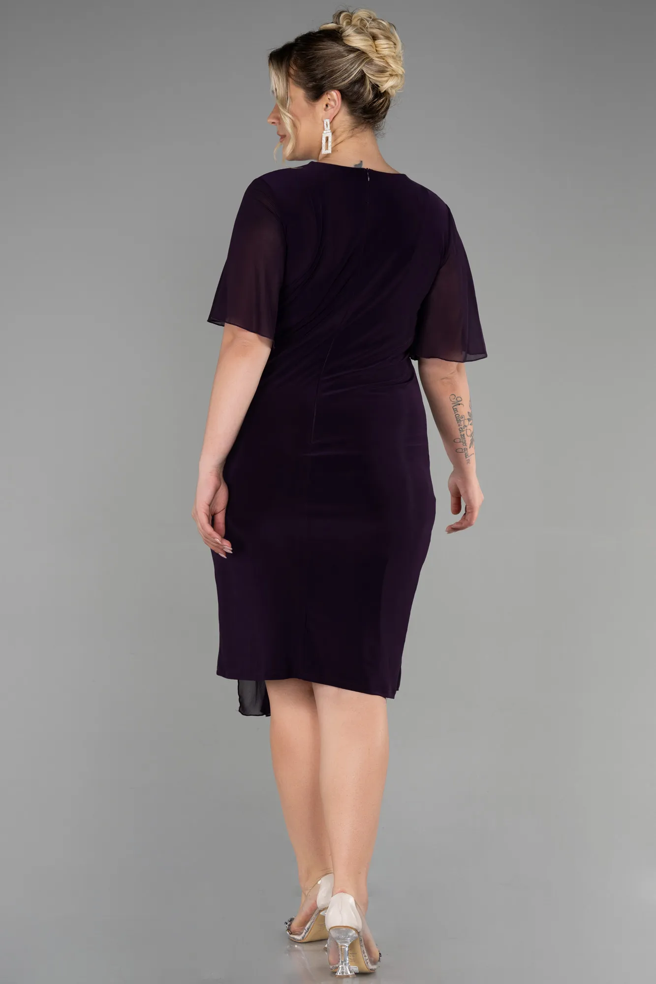 Purple-Short Chiffon Plus Size Evening Dress ABK1299