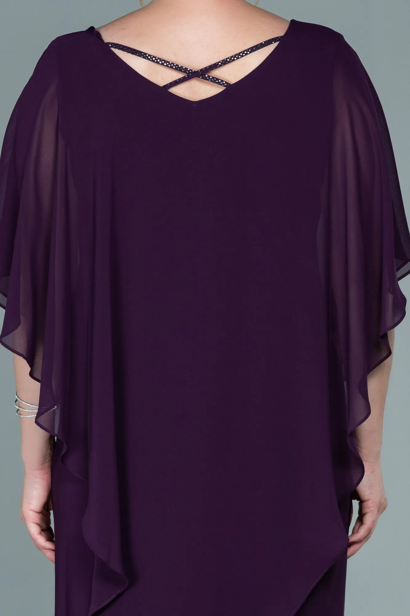 Purple-Short Chiffon Plus Size Evening Dress ABK1494