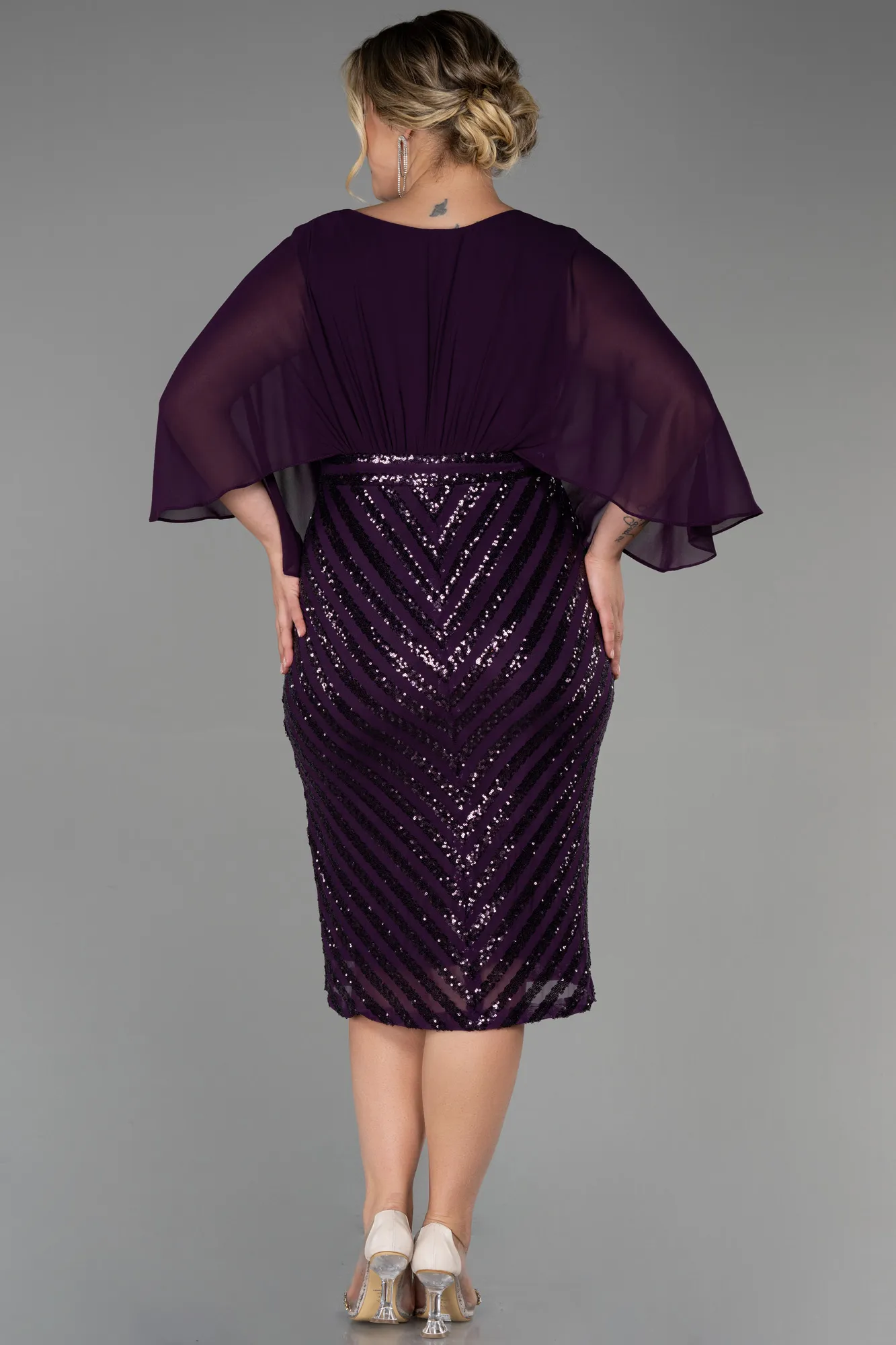 Purple-Short Chiffon Plus Size Evening Dress ABK1852