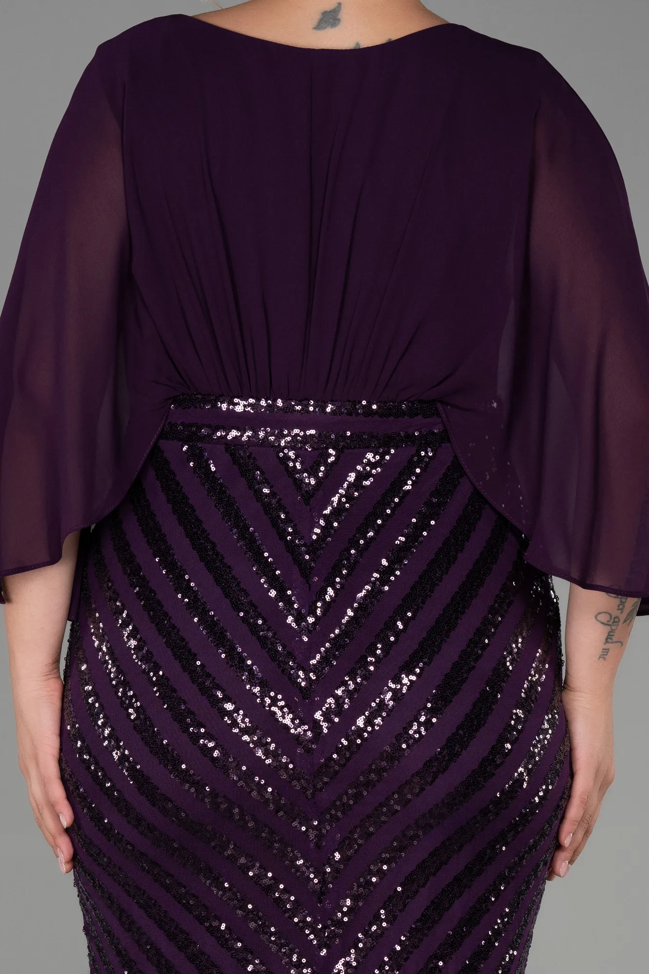 Purple-Short Chiffon Plus Size Evening Dress ABK1852