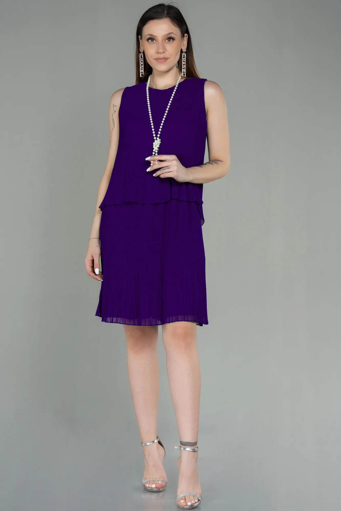 Purple-Short Invitation Dress ABK782