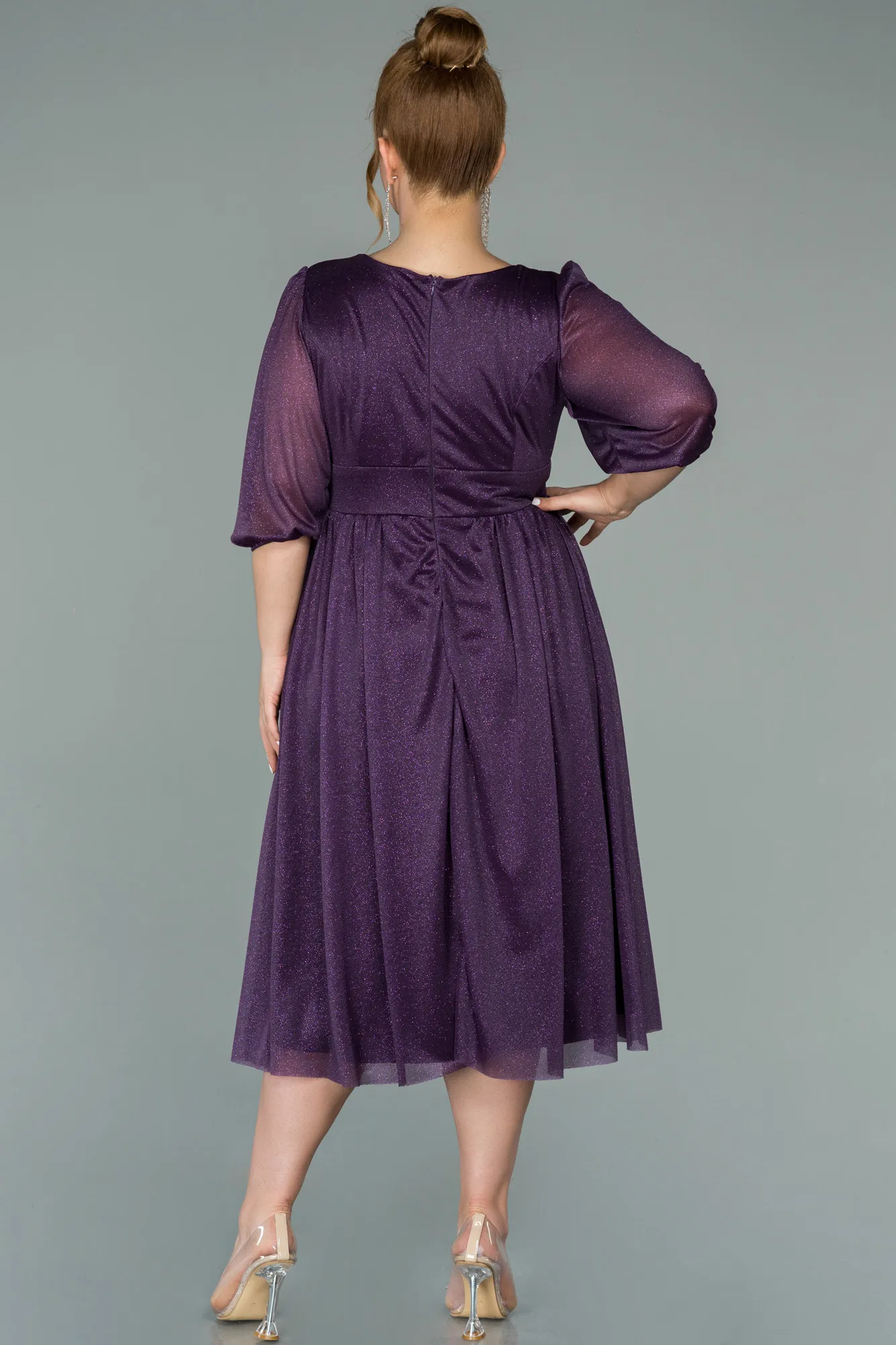 Purple-Short Plus Size Evening Dress ABK1098