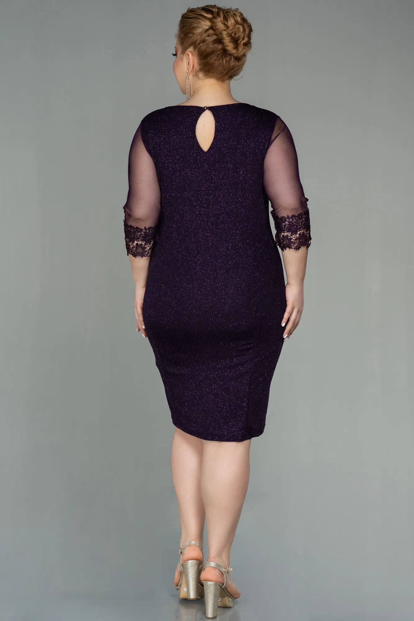 Purple-Short Plus Size Evening Dress ABK1609