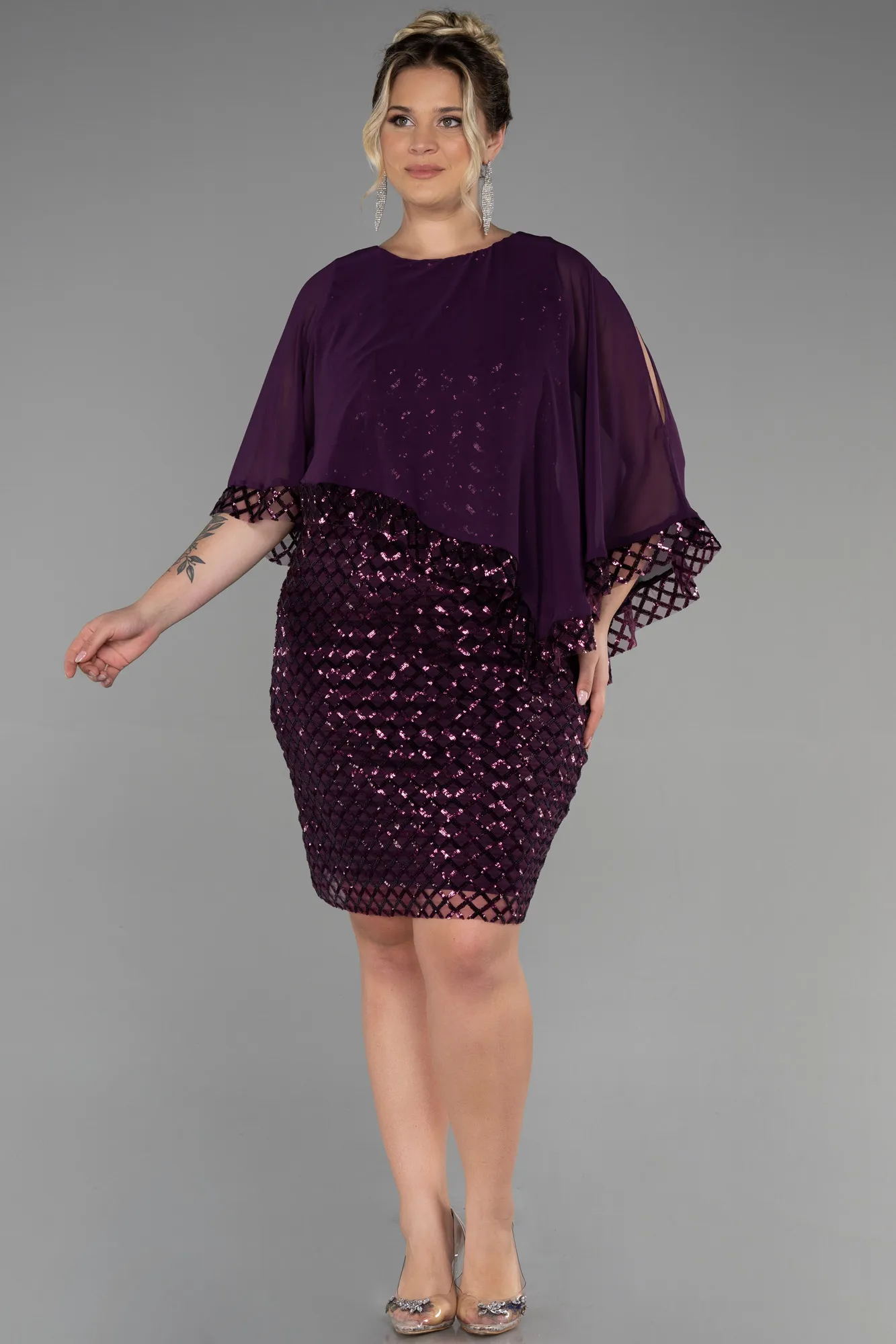 Purple-Short Plus Size Evening Dress ABK1898