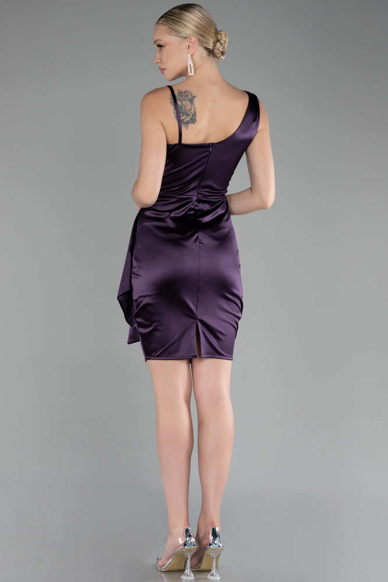 Purple-Short Satin Cocktail Dress ABK2024