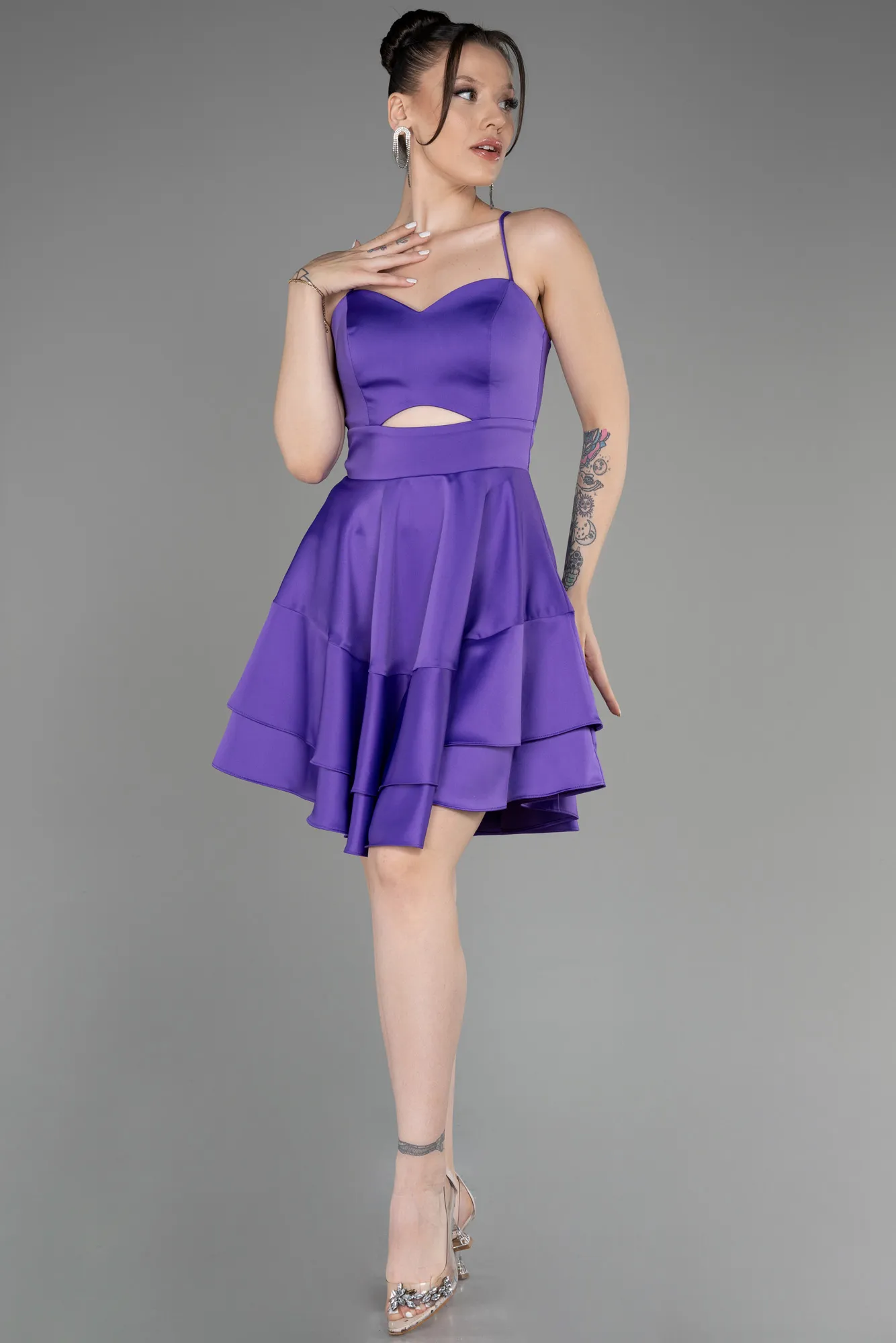 Purple-Short Satin Cocktail Dress ABK2042