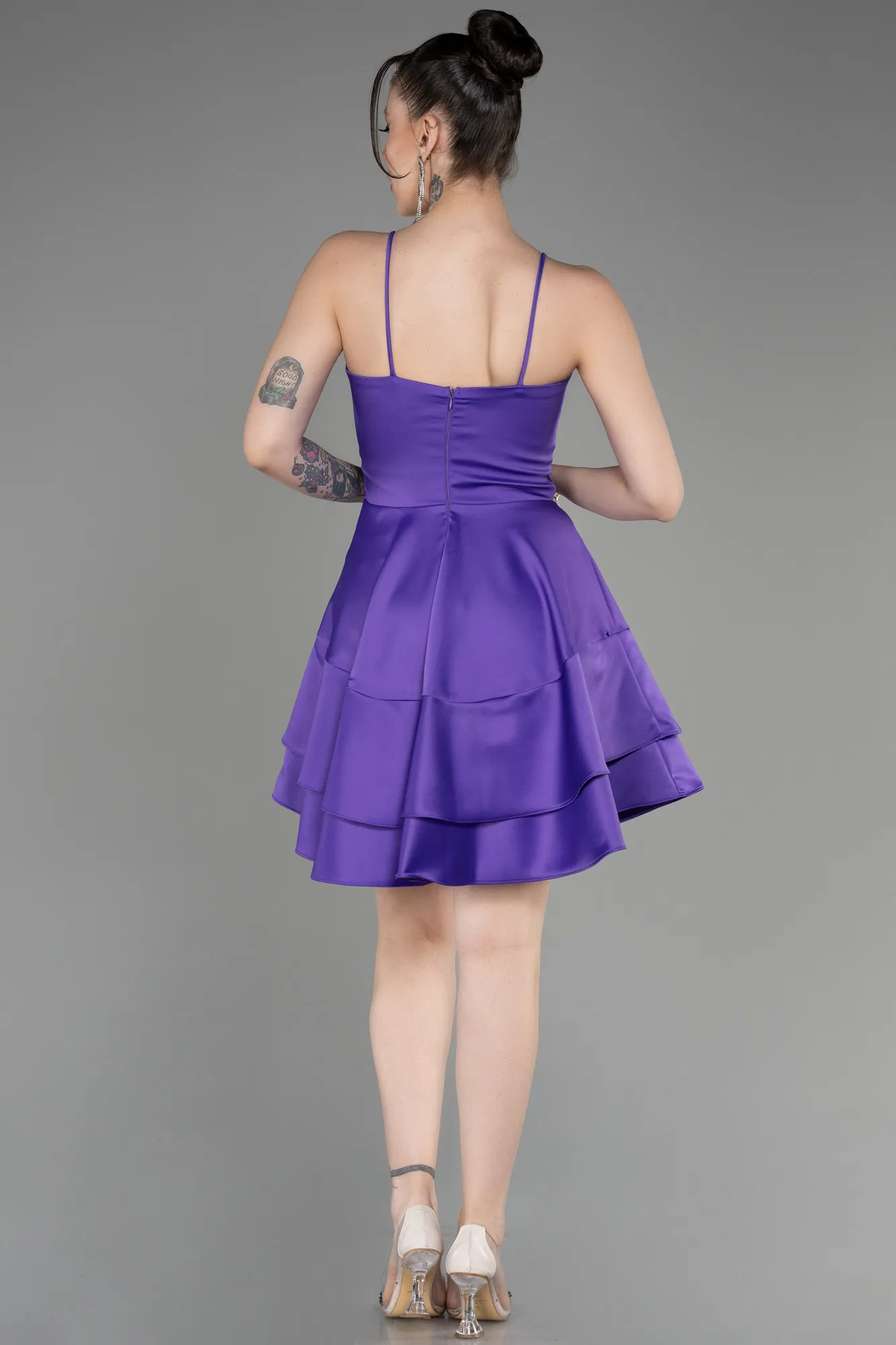 Purple-Short Satin Cocktail Dress ABK2042