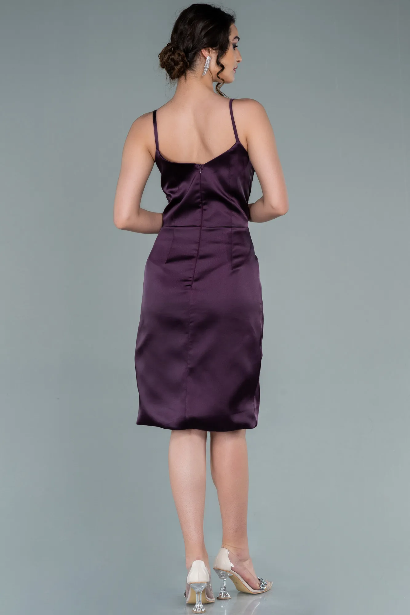 Purple-Short Satin Invitation Dress ABK1081