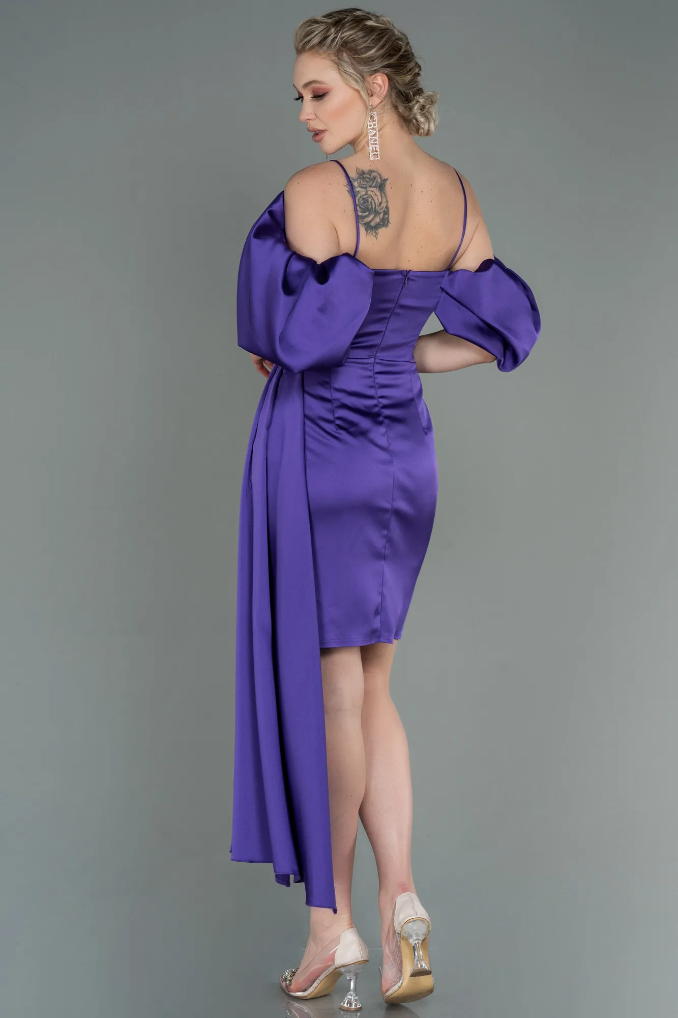 Purple-Short Satin Invitation Dress ABK1773