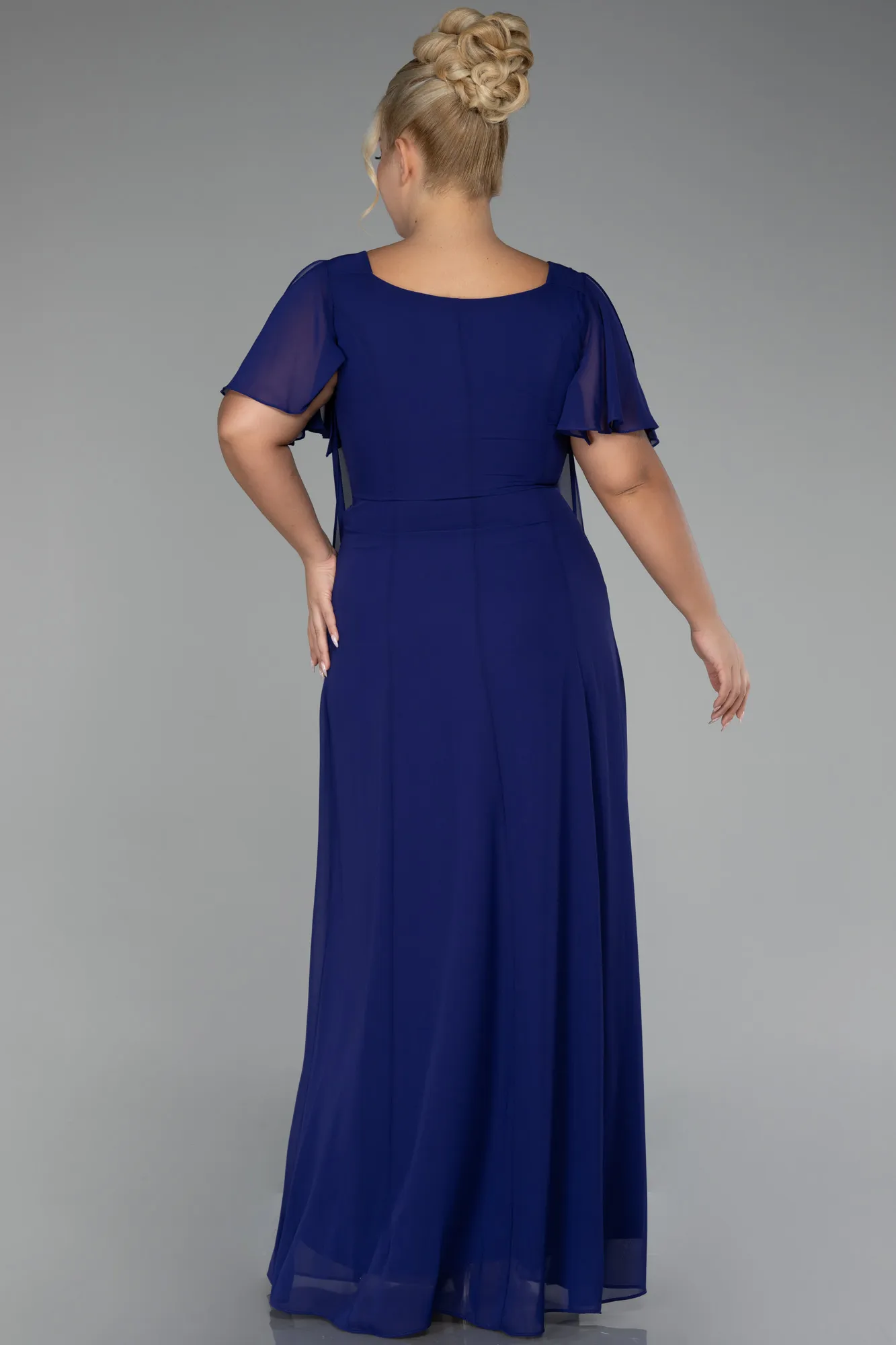 Purple-Short Sleeve Long Chiffon Plus Size Evening Dress ABU4097