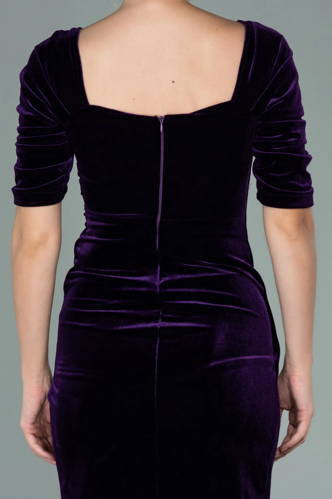 Purple-Short Velvet Invitation Dress ABK1140