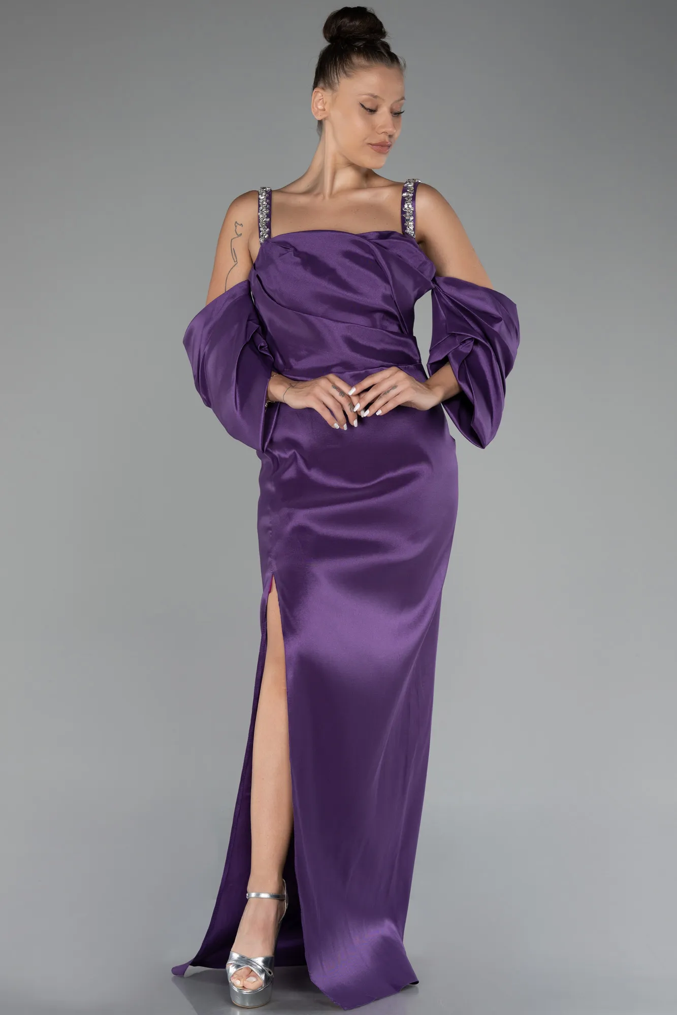 Purple-Slit Long Plus Size Evening Dress ABU3921