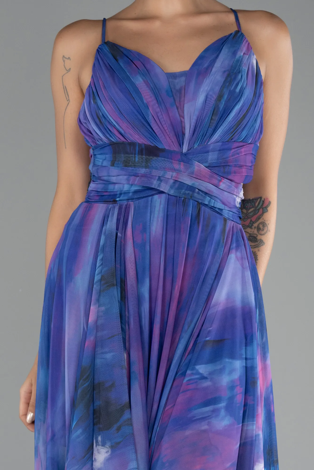 Purple-Slit Long Printed Prom Dress ABU4168