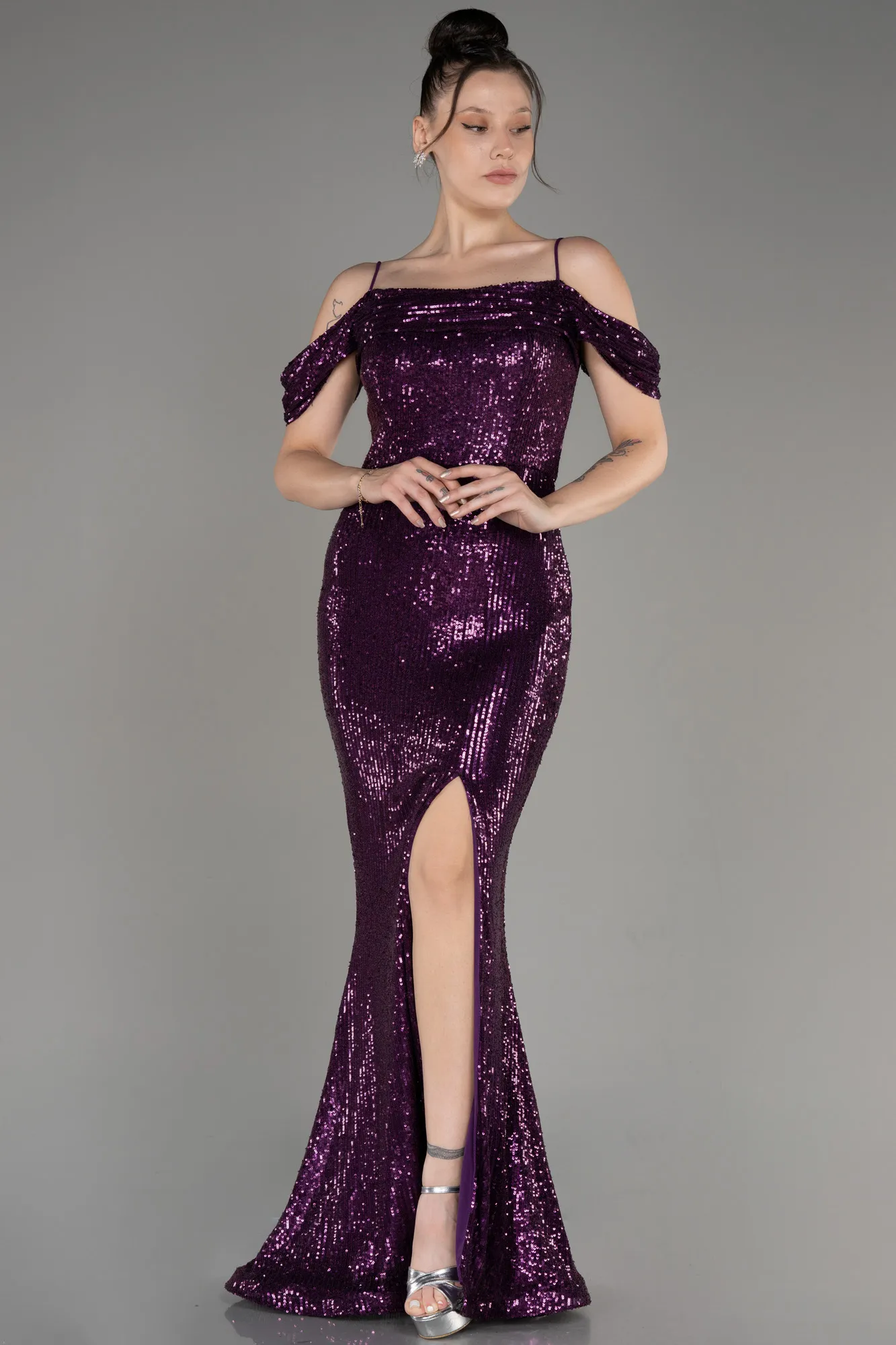 Purple-Slit Long Scaly Mermaid Prom Dress ABU3967