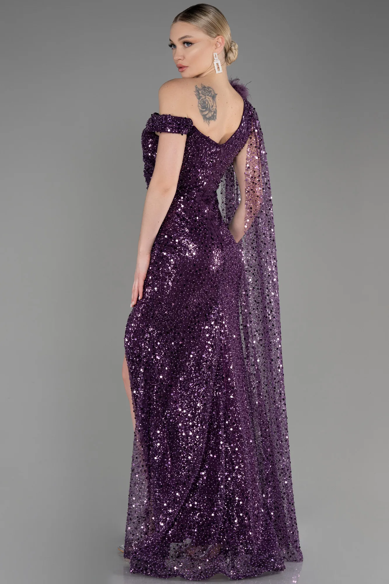 Purple-Slit Scaly Long Evening Dress ABU3857