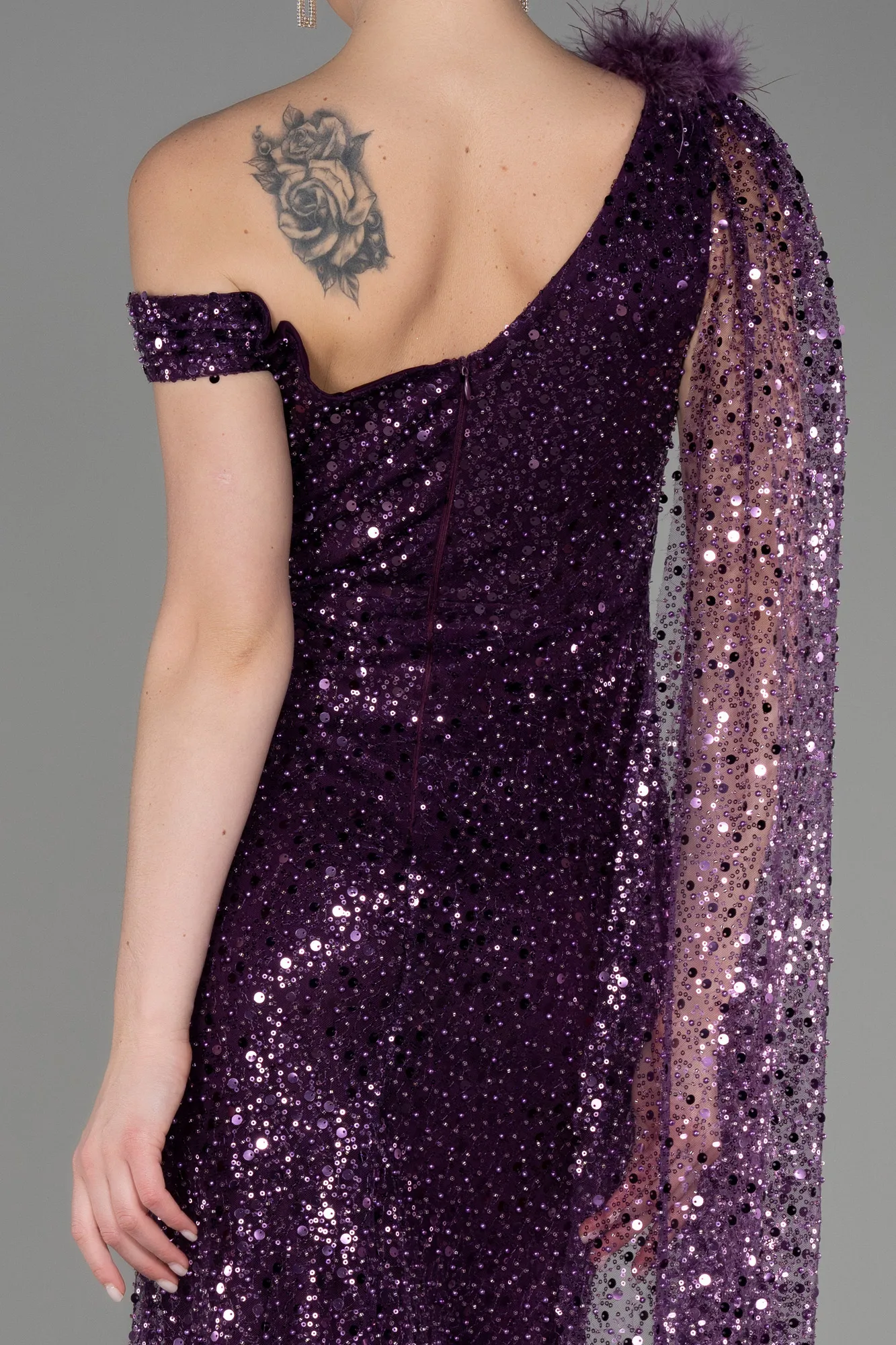 Purple-Slit Scaly Long Evening Dress ABU3857