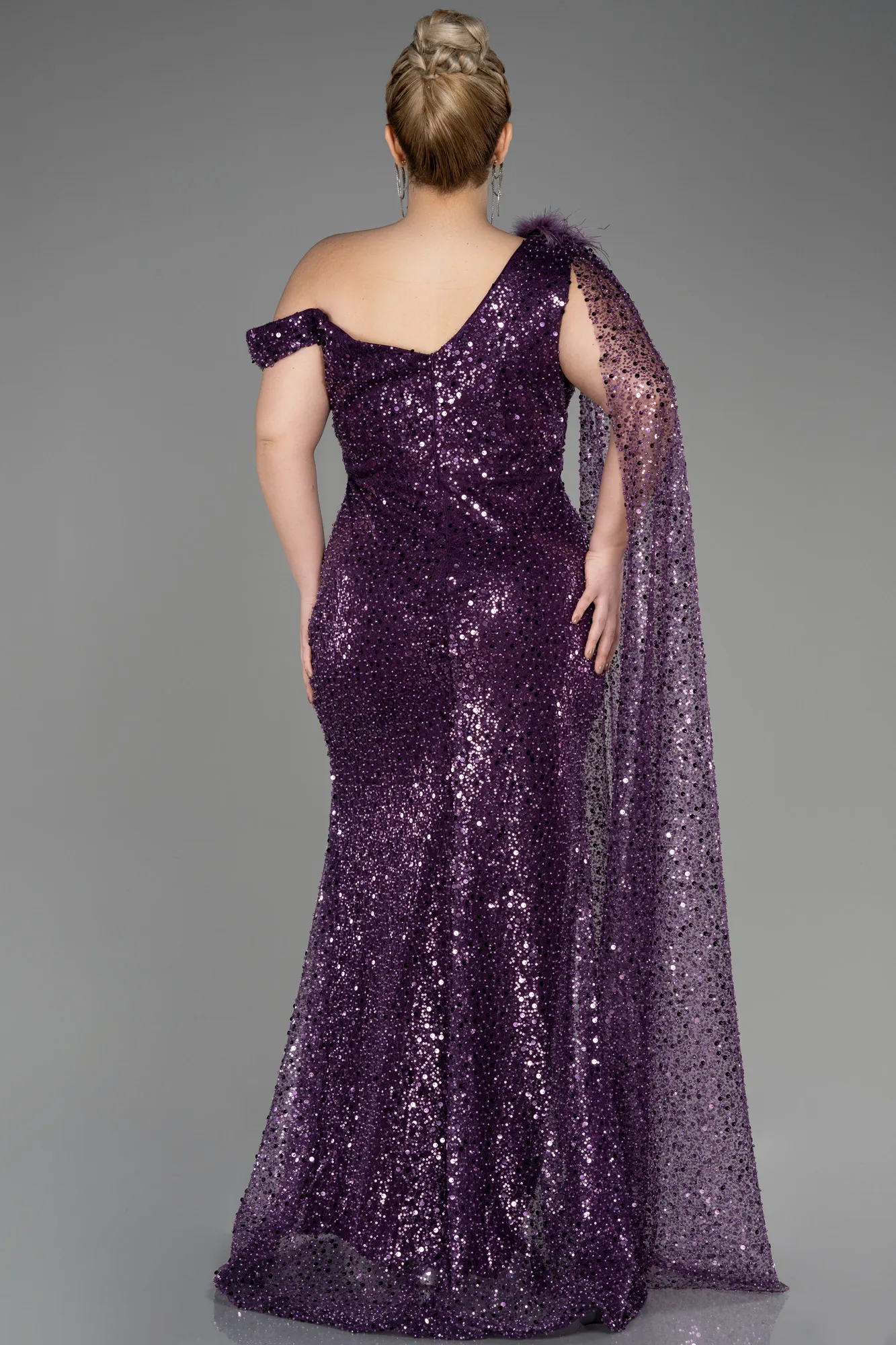 Purple-Slit Scaly Long Plus Size Evening Dress ABU3859