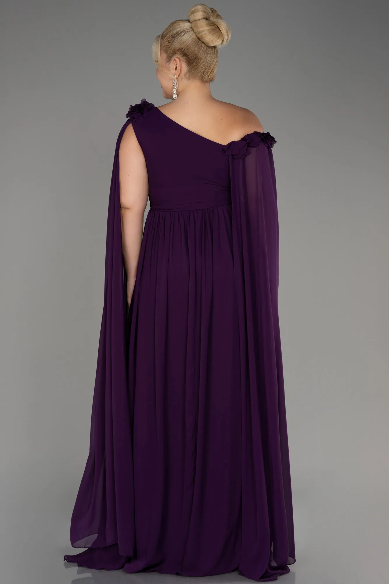 Purple-Slit Shawl Long Chiffon Plus Size Evening Dress ABU4002