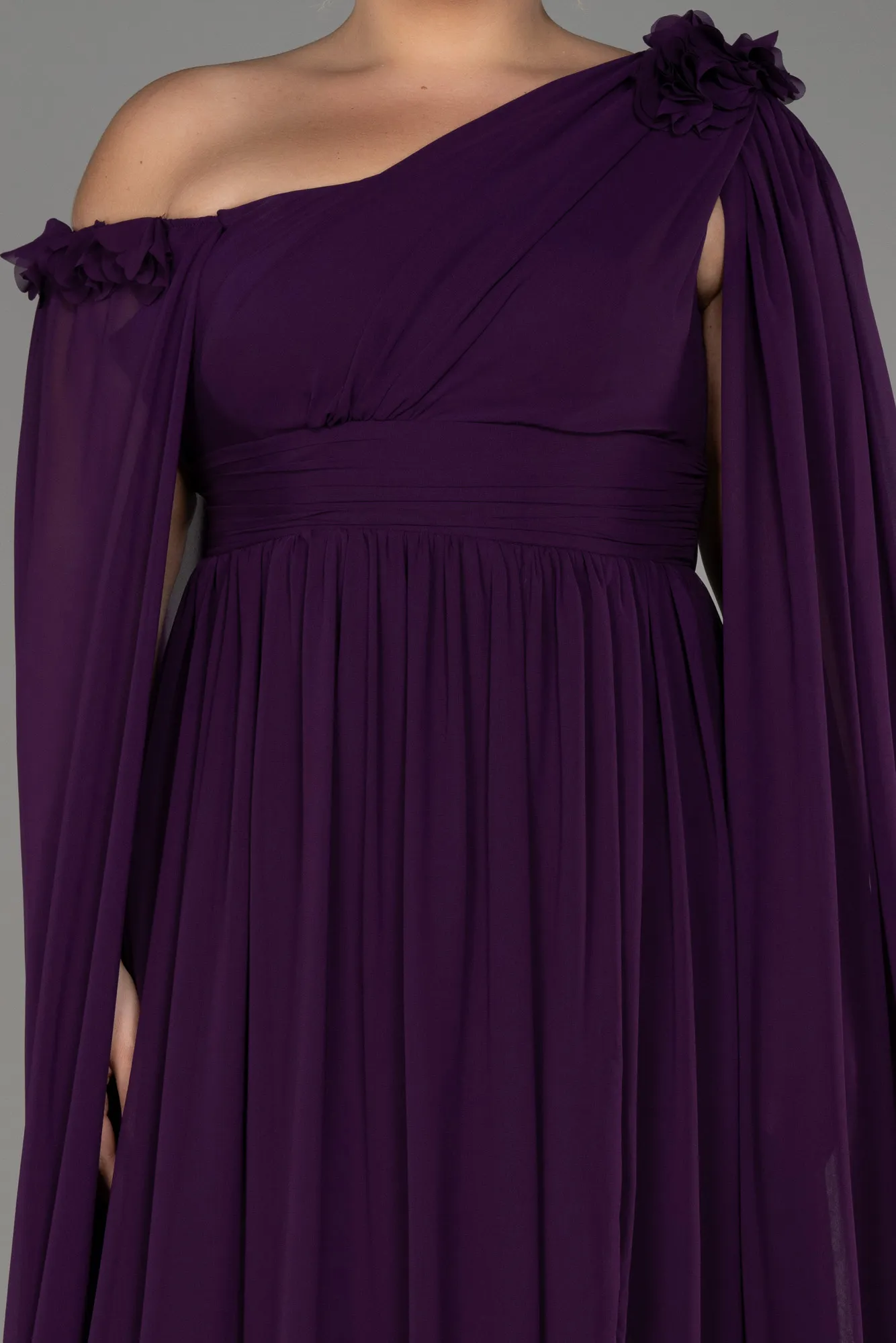 Purple-Slit Shawl Long Chiffon Plus Size Evening Dress ABU4002