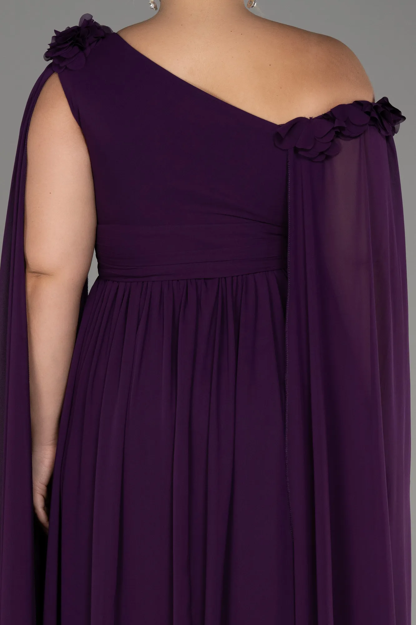 Purple-Slit Shawl Long Chiffon Plus Size Evening Dress ABU4002