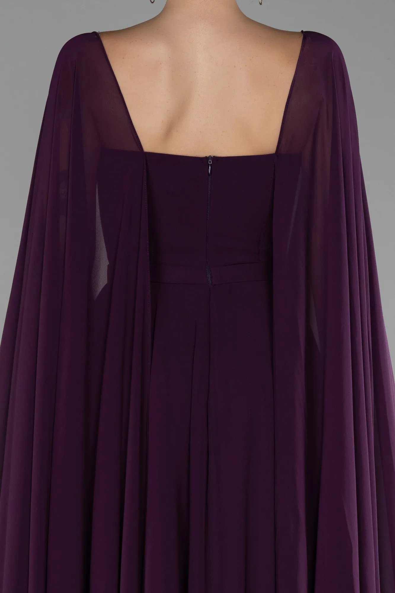 Purple-Strapless Shawl Sleeve Long Chiffon Evening Dress ABU4158