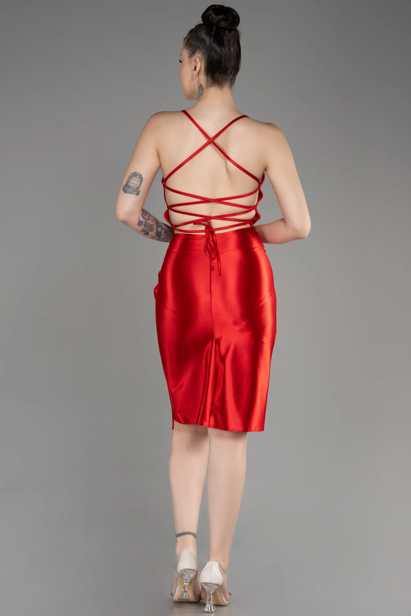 Red-Backless Short Satin Cocktail Dress ABK2078