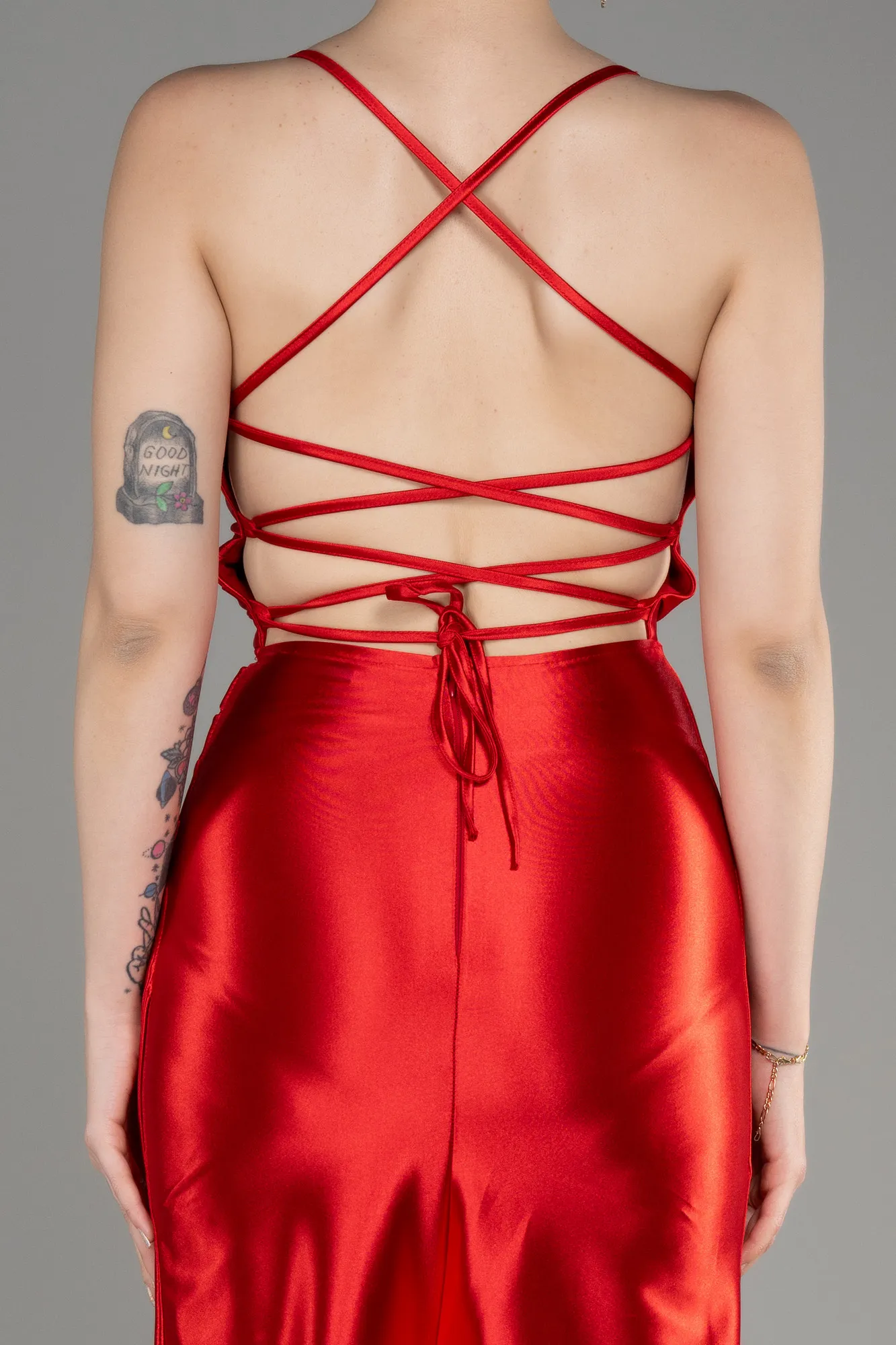 Red-Backless Short Satin Cocktail Dress ABK2078