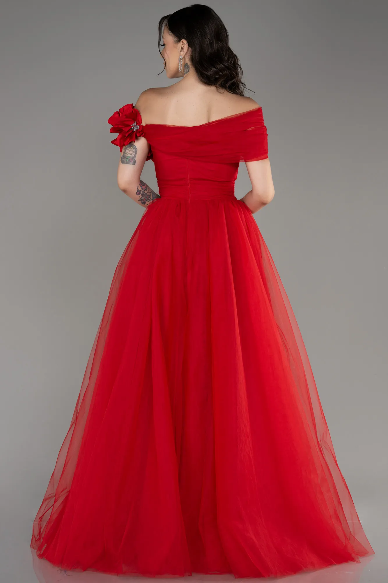 Red-Boat Neck Long Princess Evening Dress ABU3958