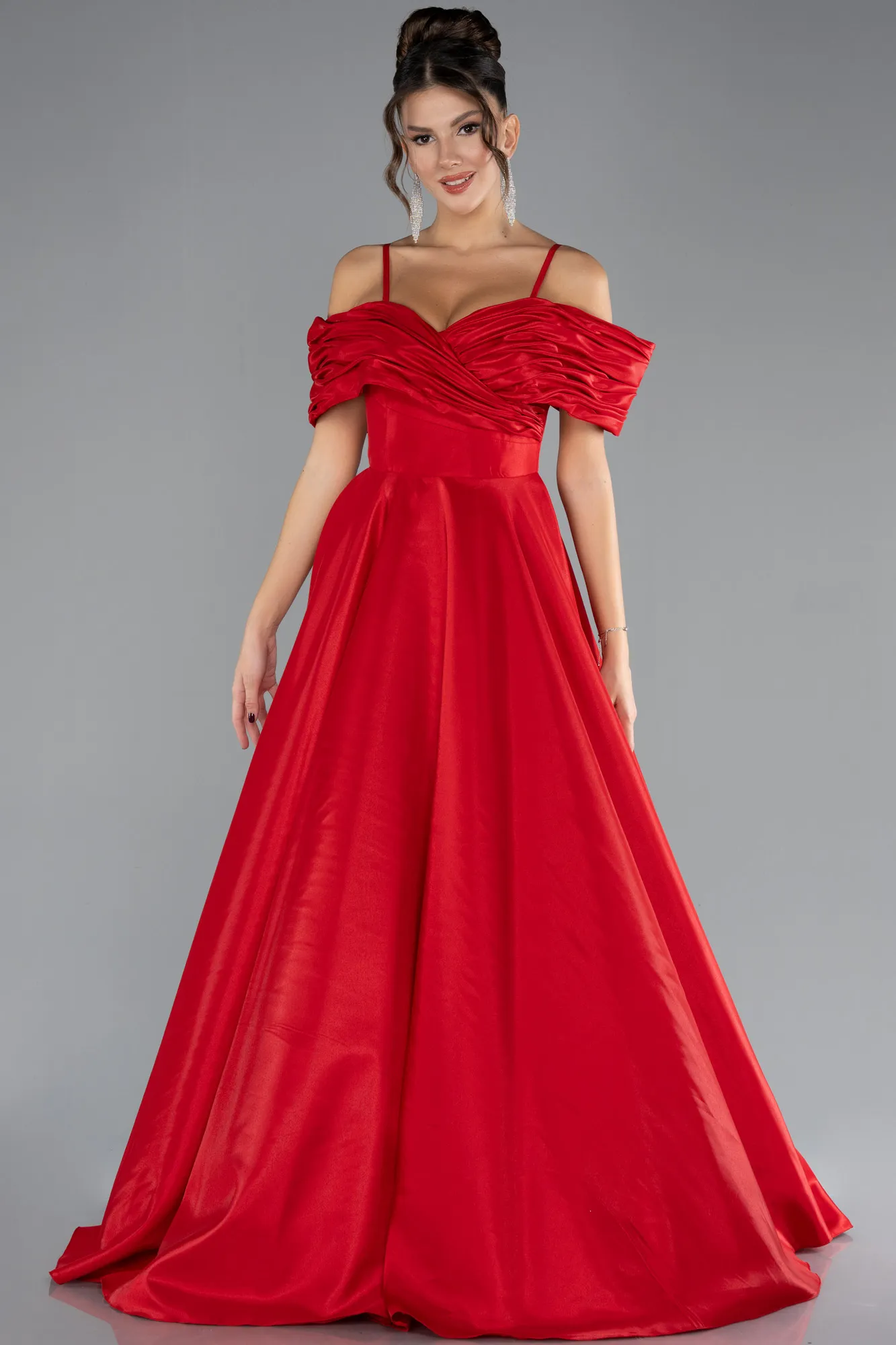 Red-Boat Neck Long Princess Evening Dress ABU4334