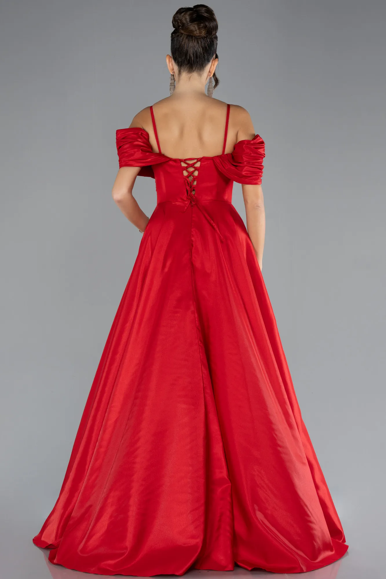 Red-Boat Neck Long Princess Evening Dress ABU4334