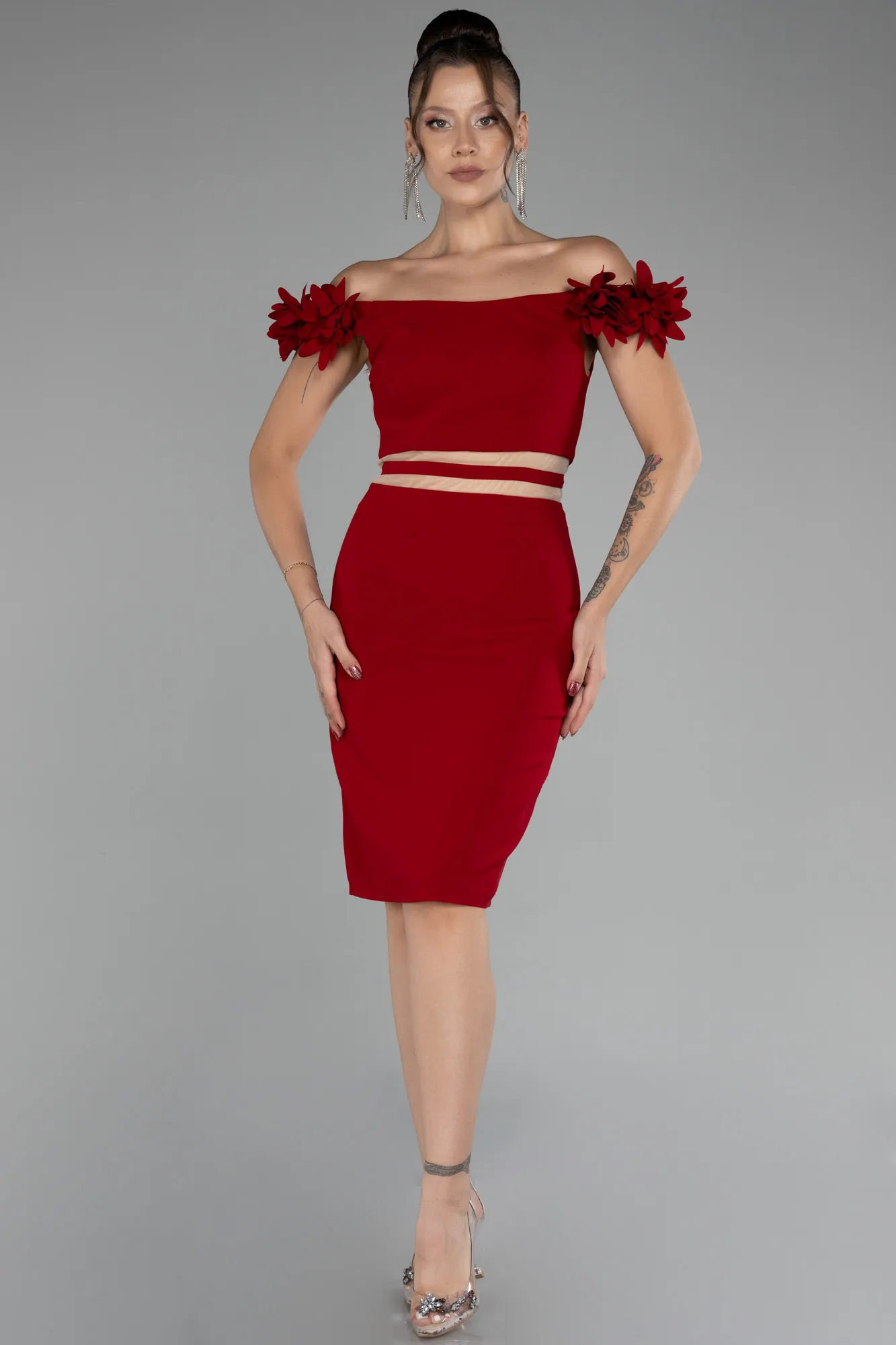 Red-Boat Neck Short Cocktail Dress ABK2120